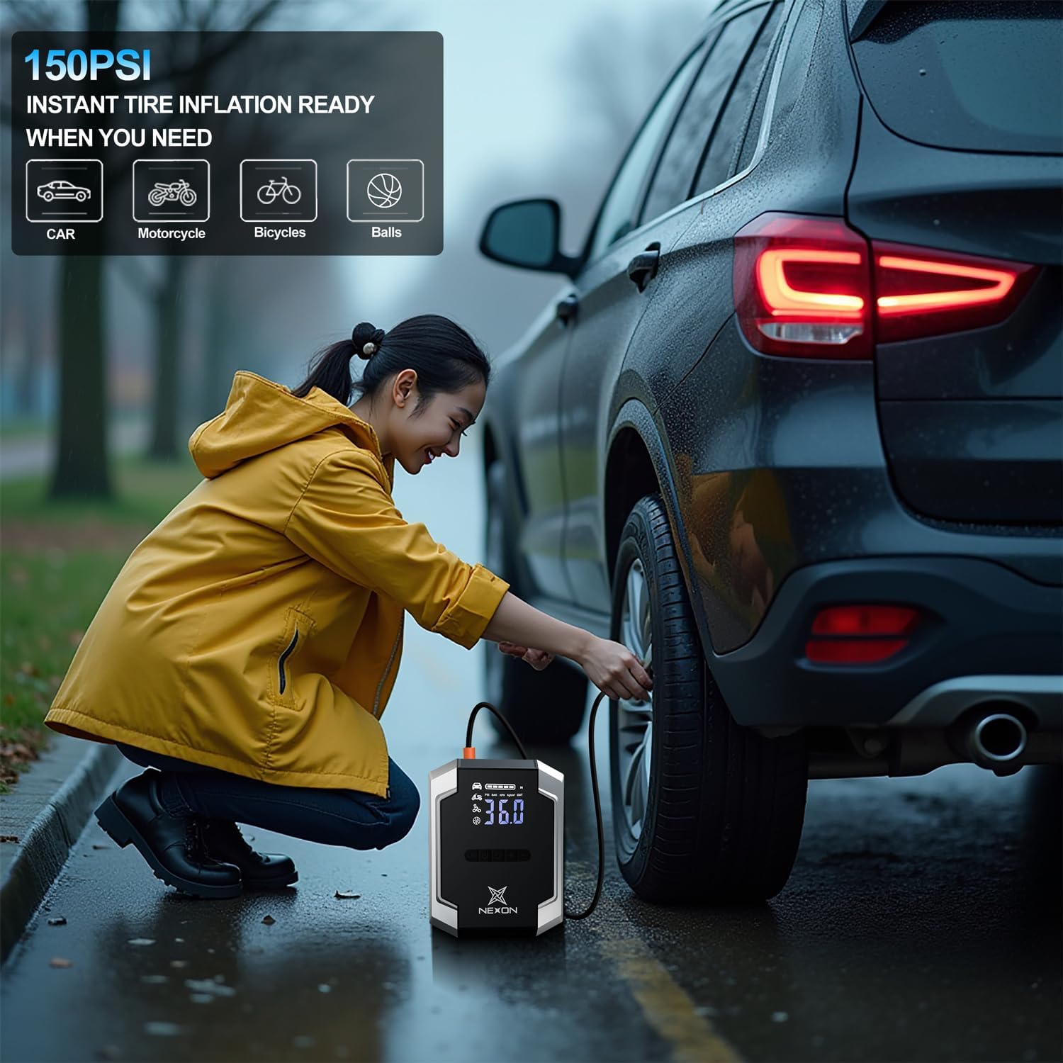 NEXON Jump Starter with Air Compressor  Vacuum Cleaner, 20000mah Portable Car Battery Jump Starter Box (All Gas/Diesel) Auto-Shutoff, Led Light Power Bank, Tire Inflator for Car  Vehicles