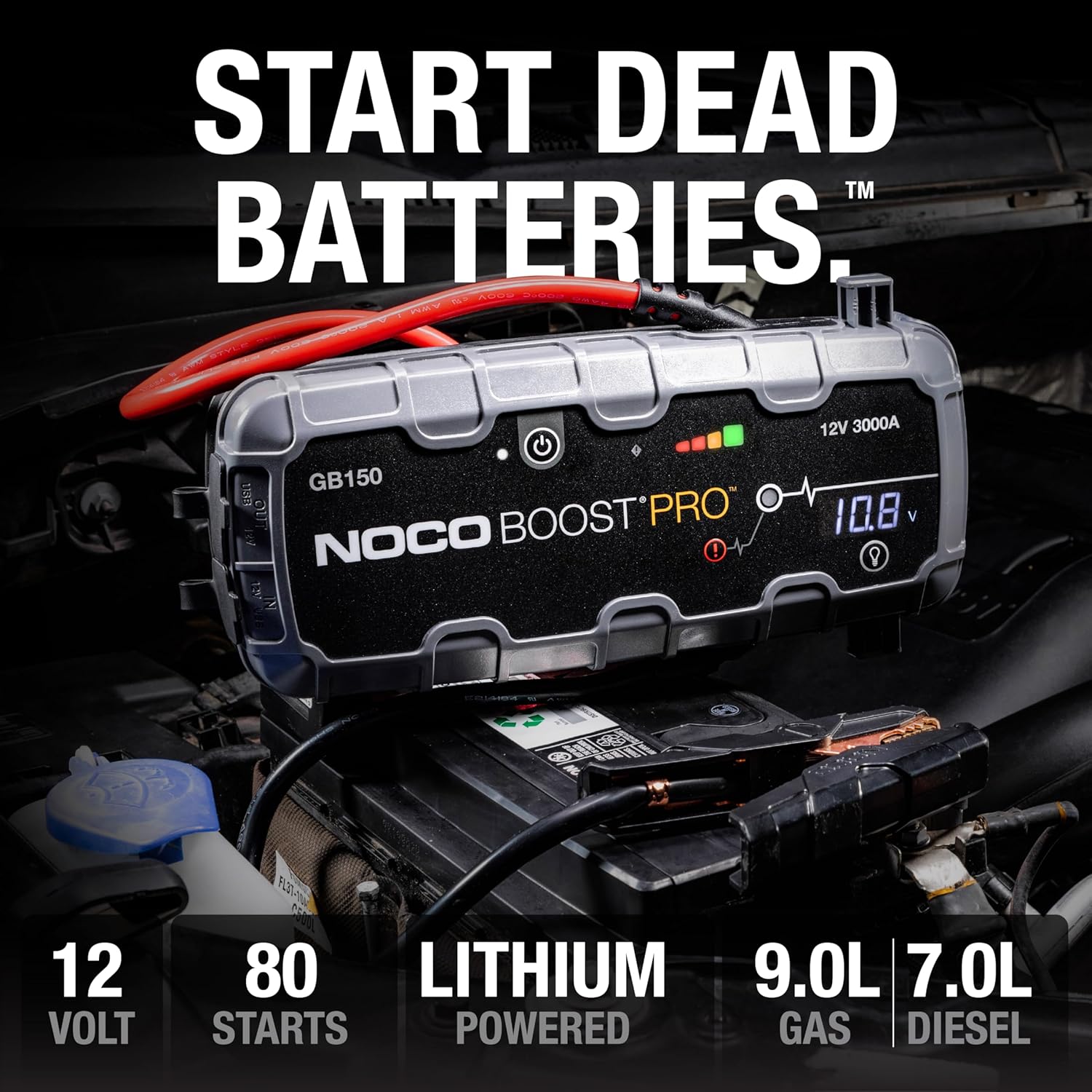 NOCO Boost GB150: 3000A UltraSafe Jump Starter – 12V Lithium Battery Booster Pack, Portable Jump Box, Power Bank  Jumper Cables - for 9.0L Gas and 7.0L Diesel Engines