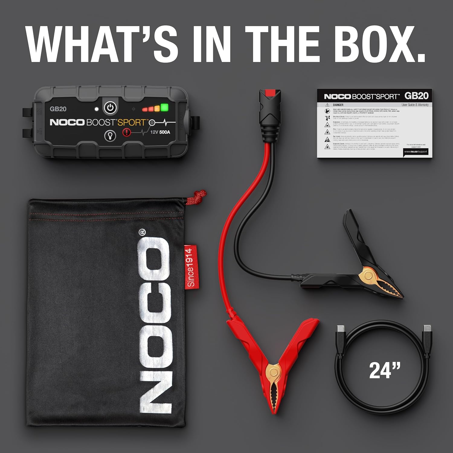 NOCO Boost GB20: 500A UltraSafe Jump Starter – 12V Lithium Battery Booster Pack, Portable Jump Box, Power Bank  Jumper Cables - for 4.0L Gas Engines