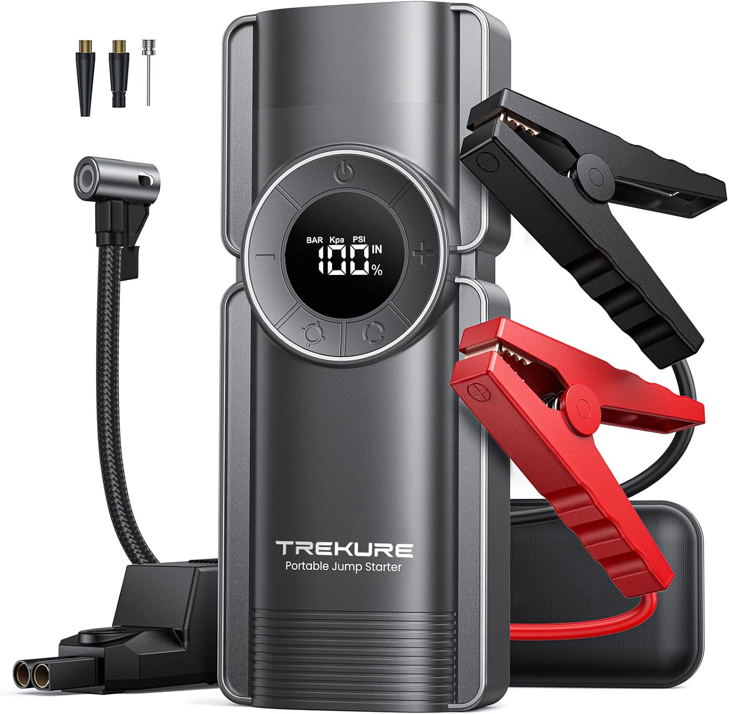 Portable Car Jump Starter with Air Compressor, 150PSI 6000A Jump Starter Jump Pack (9L Gas/8L Diesel), Safe Jumper Starter Portable Jump Box with Display, Emergency Lights