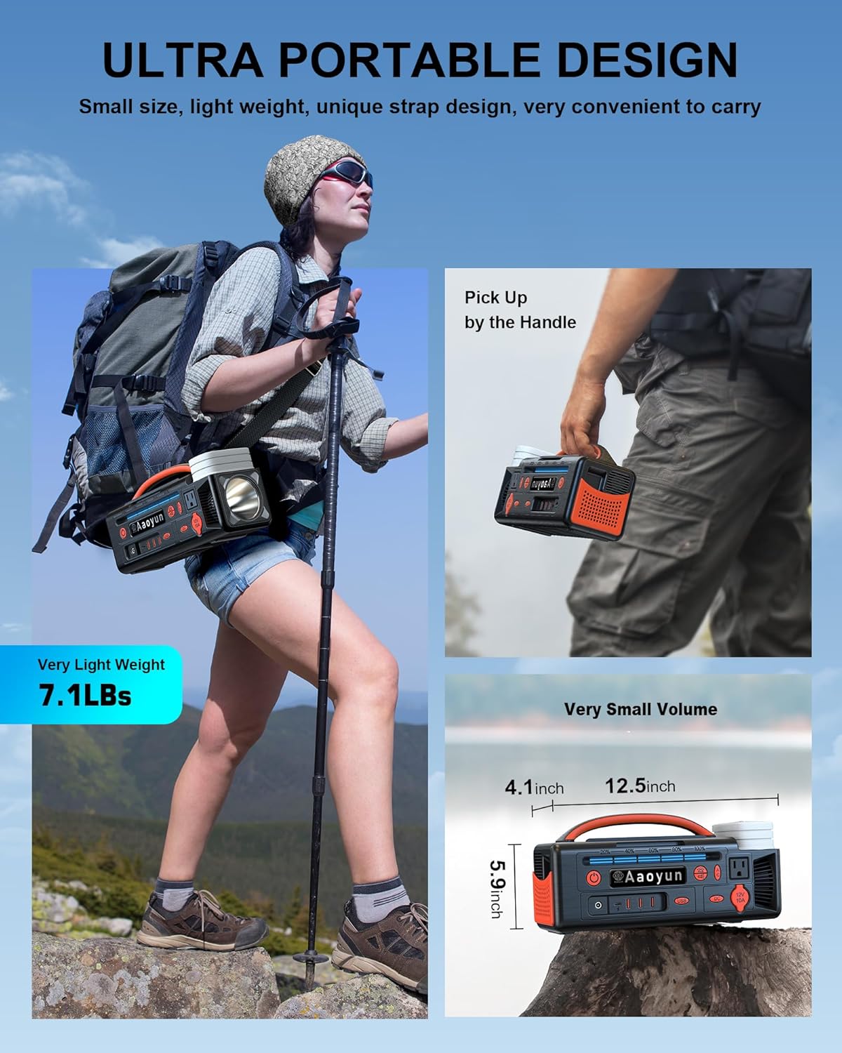 Portable Power Station 300W, 296Wh Solar Generator with 100W USB-C In/Output, Night Light  LED Flashlight, Compact Camping Battery with Strap for Outdoor CPAP Home Backup Emergency