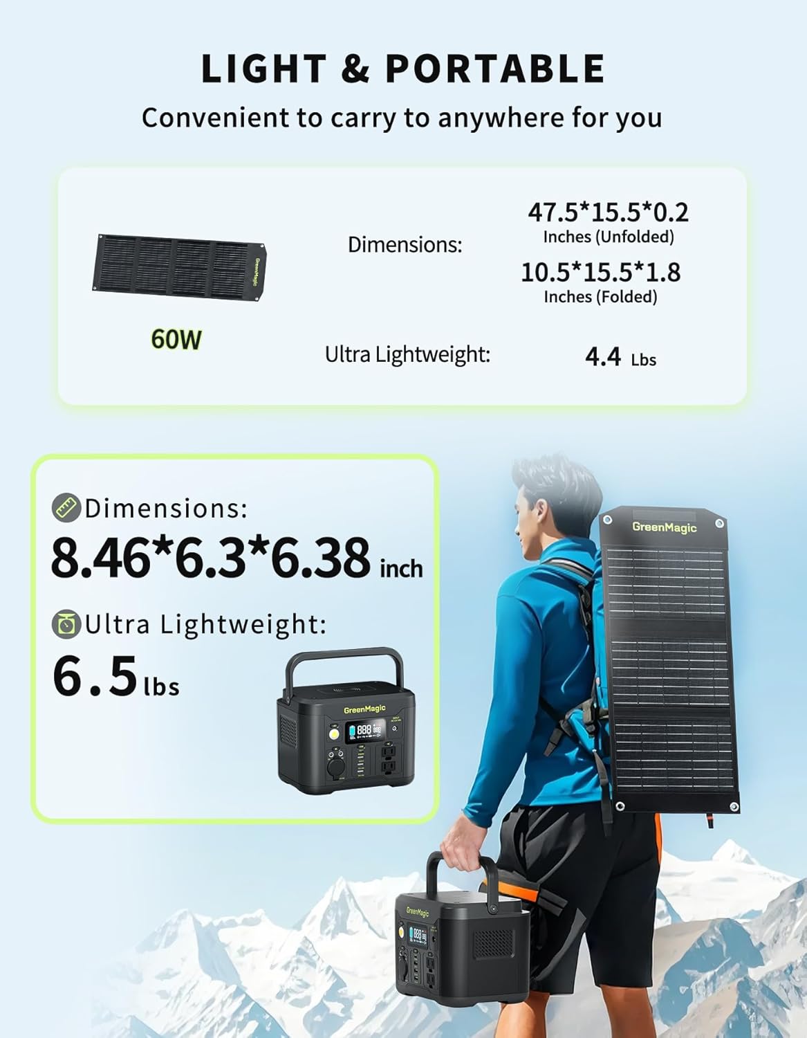 Portable Power Station 330W, 227Wh Solar Powered Generator with Fast PD Output with 60W Solar Panel, 120V Pure Sine Wave AC Outlet Charging Lithium Battery for Outdoor Camping Travel Home Blackout