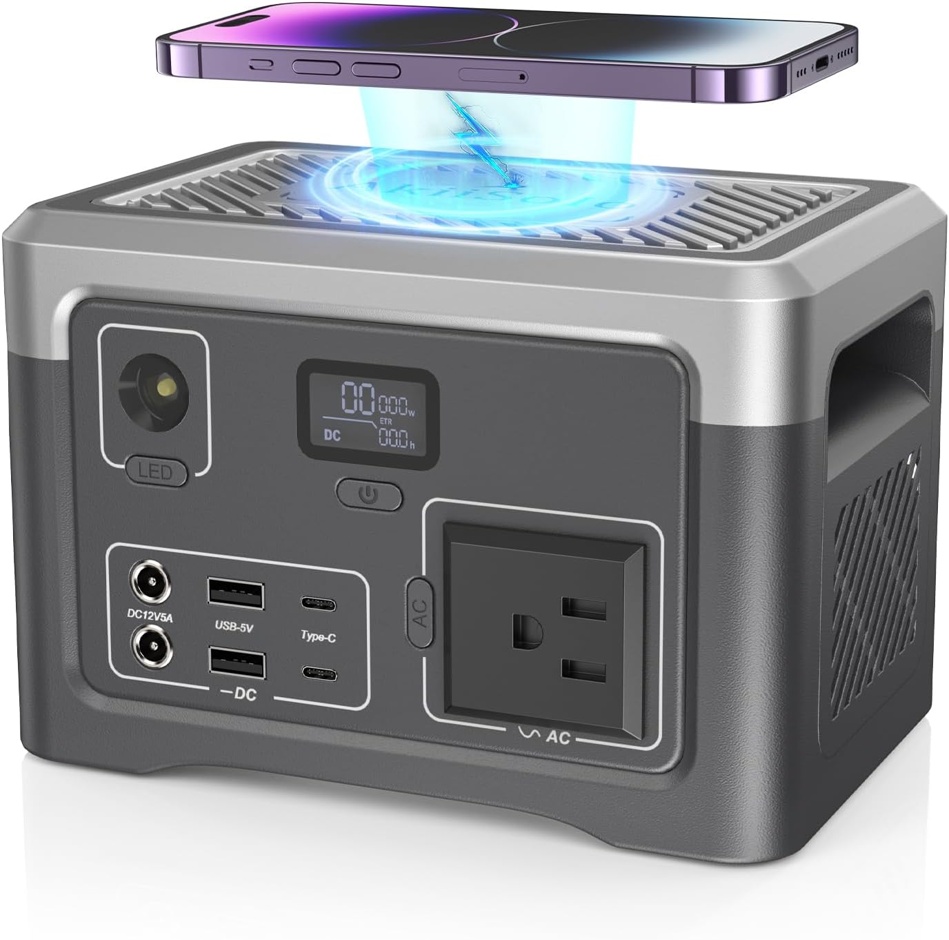 Portable Power Station 600W 665.6Wh LiFePO4 Battery Backup Solar Generator with 2x 600W AC Outlets(Surge 1800W),LED Lights,Music PlayerUPS Function for Home,RV,Campinp