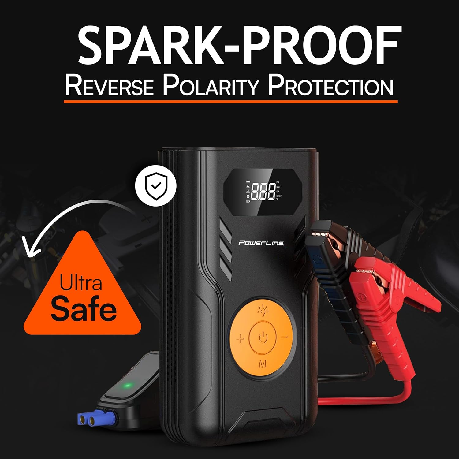 PowerLine Car Battery Jump Starter with Air Compressor - 4-in-1 Pump  Jump 1200A Car Battery Jumper with Tire Inflator, 3 USB Charging Ports  LED Light - Up to 5.2L Gas  3.5L Diesel Trucks, 120 PSI