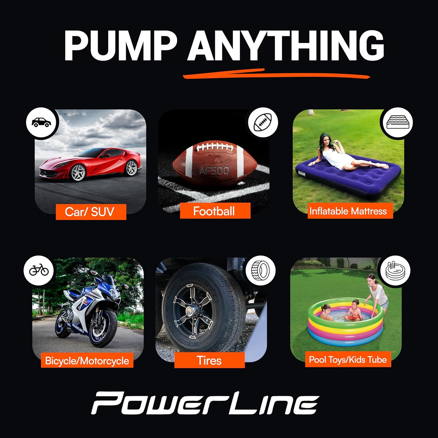 PowerLine Car Battery Jump Starter with Air Compressor - 4-in-1 Pump  Jump 1200A Car Battery Jumper with Tire Inflator, 3 USB Charging Ports  LED Light - Up to 5.2L Gas  3.5L Diesel Trucks, 120 PSI