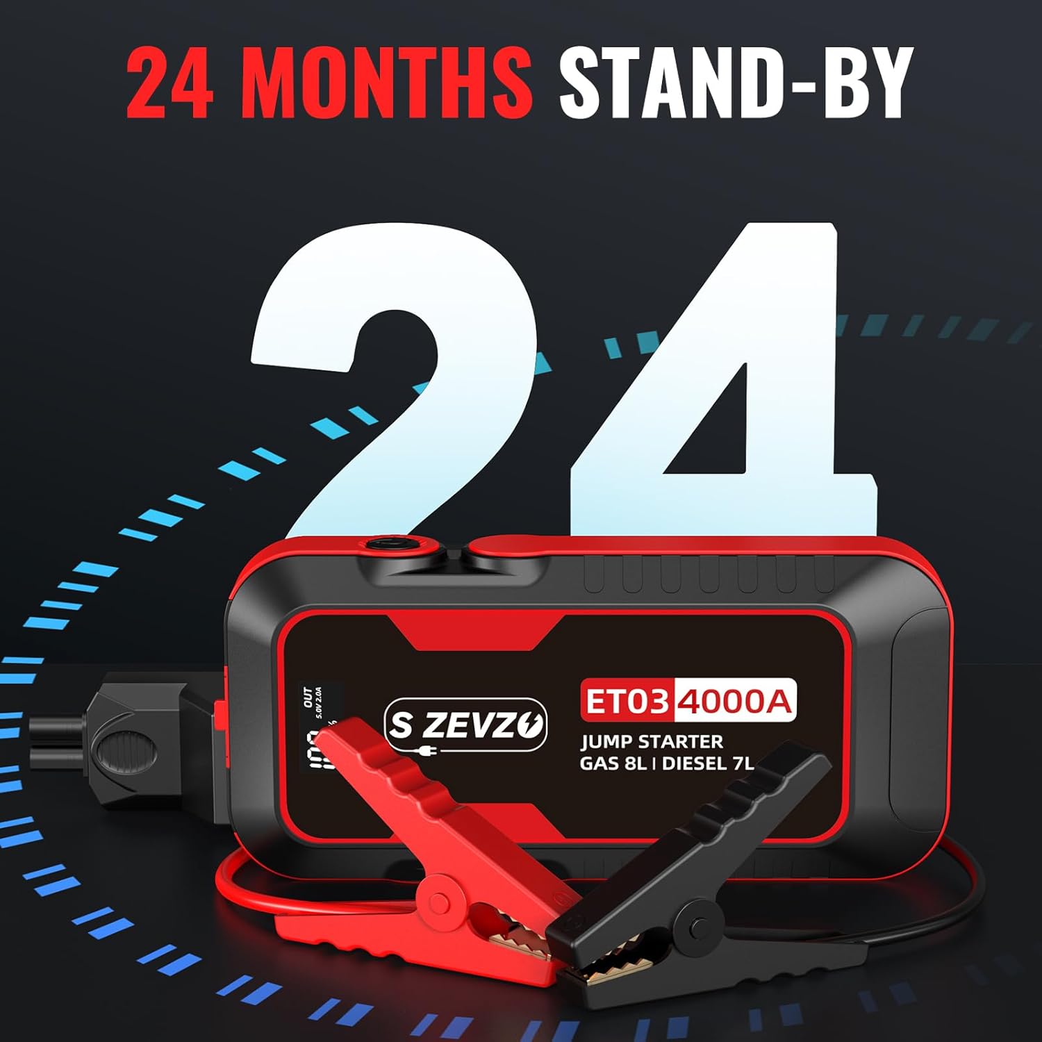 S ZEVZO ET03 Car Jump Starter 4000A Jump Starter Battery Pack for Up to 8.0L Gas and 7.0L Diesel Engines, 74Wh Portable 12V Jump Box with USB Ports, LCD Display, Storage Case, and LED Light S ZEVZO ET03 Car Jump Starter 4000A Jump Starter Battery Pack for Up to 8.0L Gas and 7.0L Diesel Engines, 74Wh Portable 12V Jump Box with USB Ports, LCD Display, Storage Case, and LED Light