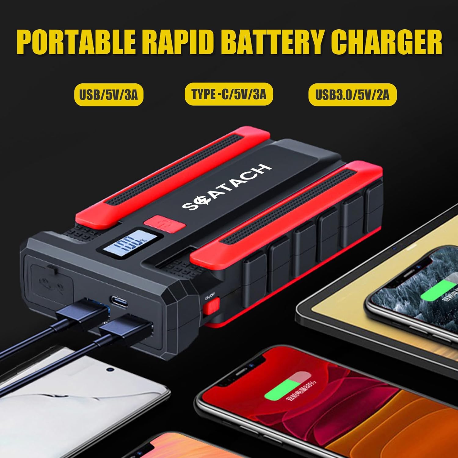 Scatach 002 4000A Car Battery Jump Starter,12V Jump Starter Battery Pack (up to 10.0L Gasoline and 8.0L Diesel Engine), Portable Jump Box with LED Display, 3 Modes Flashlight and Jumper Cable