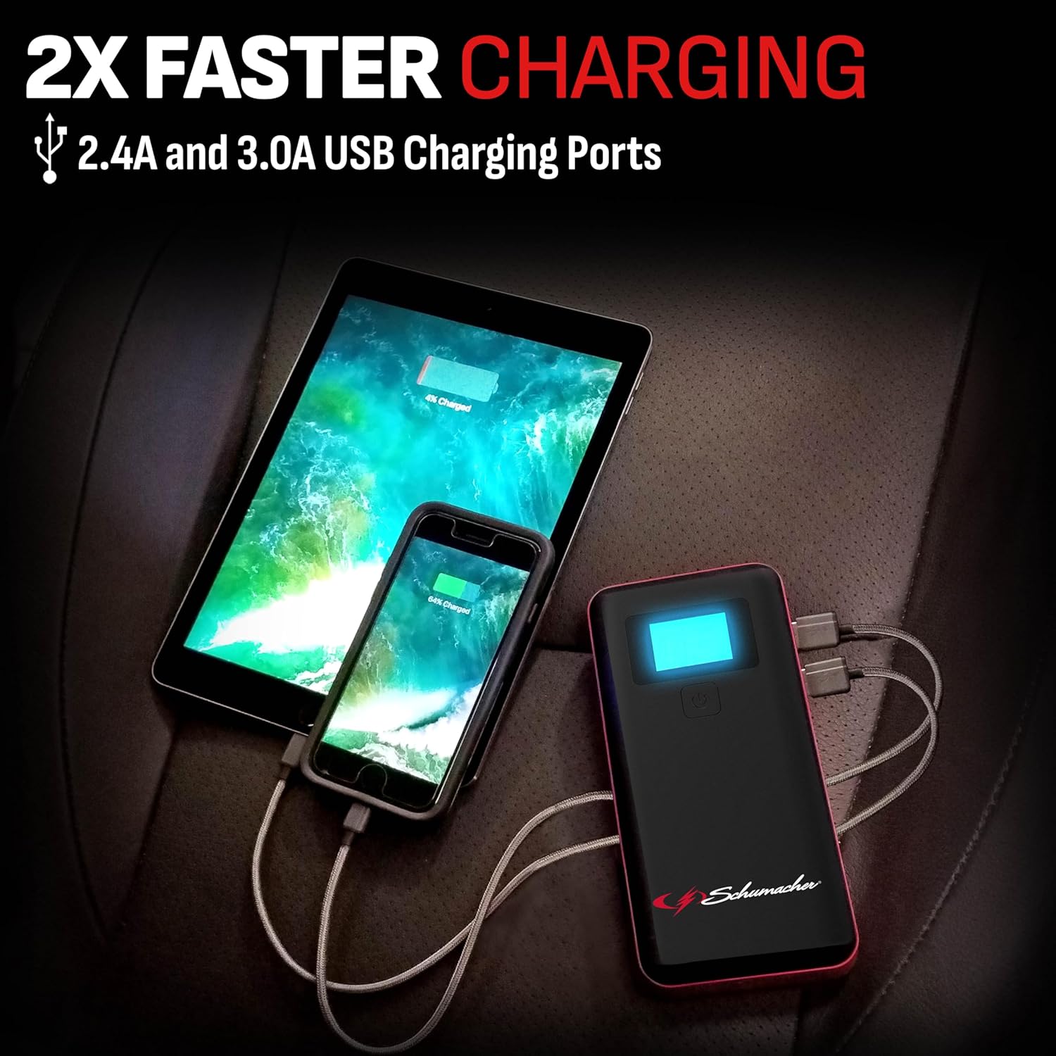 Schumacher Electric 1000 Peak Amp 12V Portable Lithium Car Battery Jump Starter  Power Pack - Lithium Ion Jump Box - with USB Charging  LED Emergency Light - SL1639