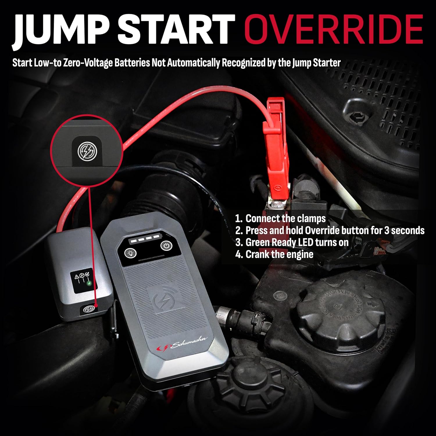 Schumacher Electric 12V Lithium Jump Starter  Power Pack - Portable 1000A Battery Jumper with 10W Wireless Charging, USBA/USBC Fast Charging  Multi-Mode LED Flashlight - 4-in-1 SL1672
