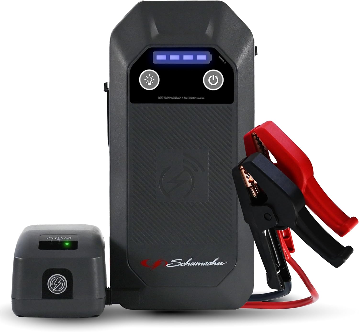 Schumacher Electric 12V Lithium Jump Starter  Power Pack - Portable 1000A Battery Jumper with 10W Wireless Charging, USBA/USBC Fast Charging  Multi-Mode LED Flashlight - 4-in-1 SL1672