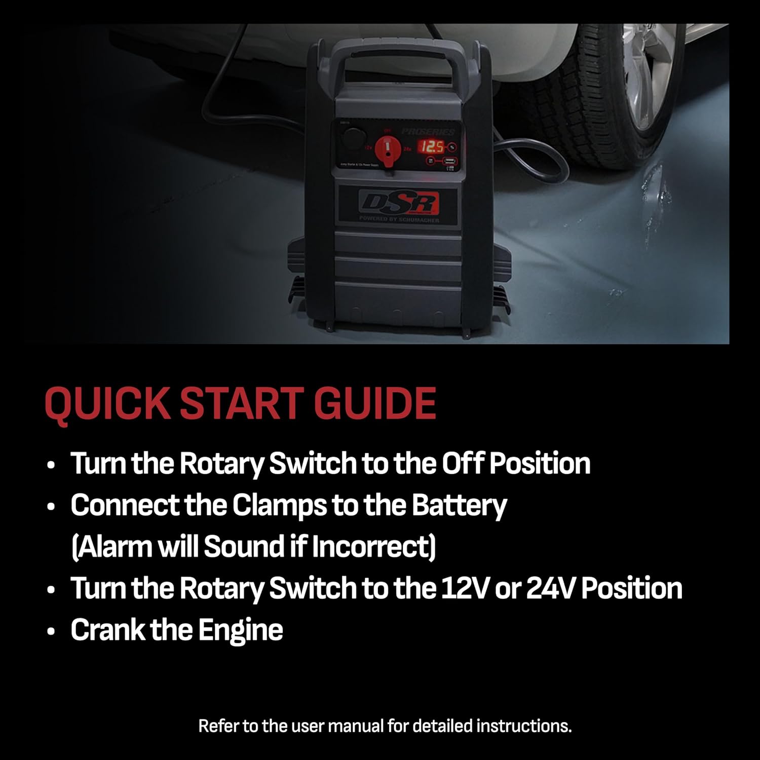 Schumacher Electric DSR ProSeries Car Battery Jump Starter - 2200 Peak Amp 12V Car Starter, Jump Box  Portable Power Station - Digital Display, Heavy-Duty Clamps - DSR165