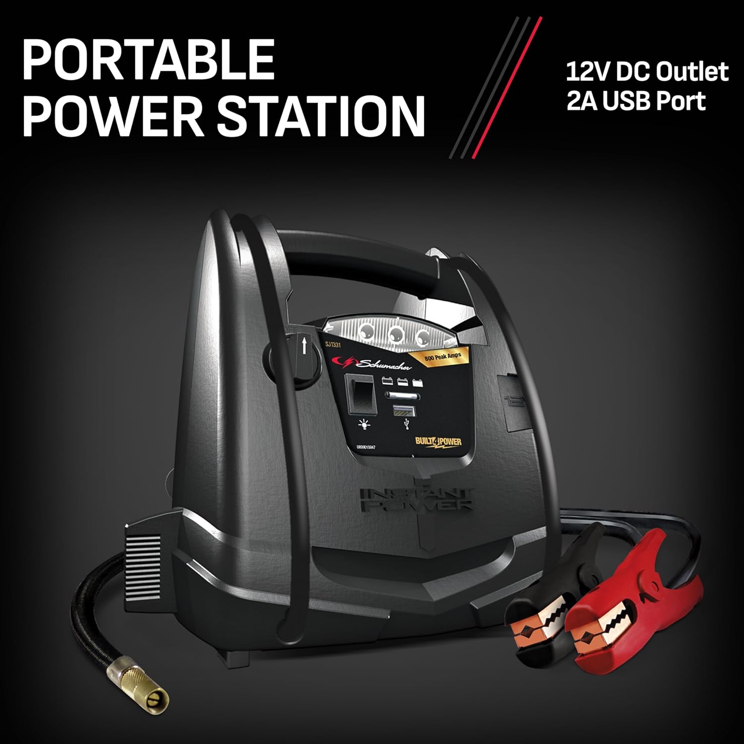 Schumacher Electric Jump Starter and Portable Power Station, SJ1331, 4-in-1, 800 Amps, 12 Volt, 150-PSI Air Compressor, LED Light, DC Outlet, 2 Amp USB Port
