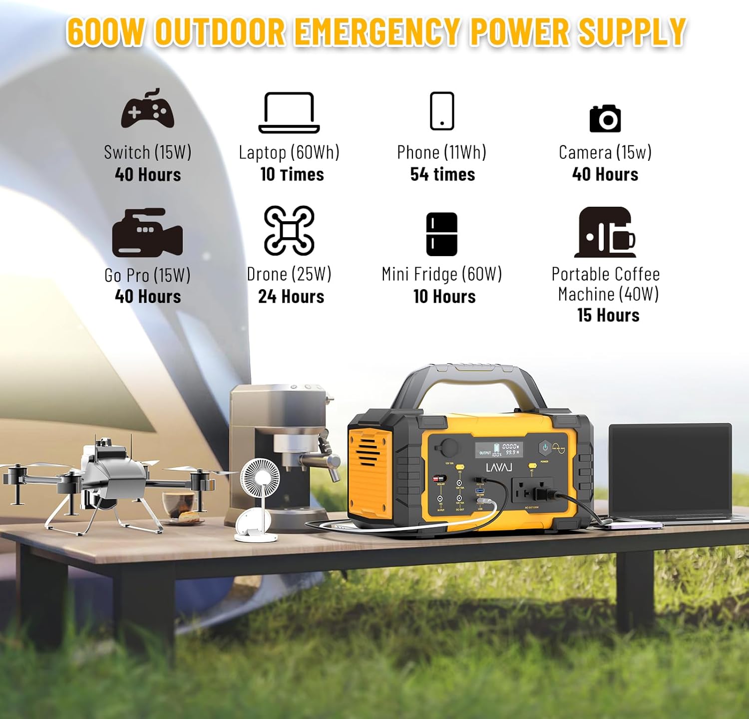 Solar Generator 600W Portable Power Station with 200W Foldable Solar Panel, 647Wh Lithium Battery, 120V/600W AC Outlet, Quiet Generators for Home, RV, Outdoor, Camping and Emergencies Use
