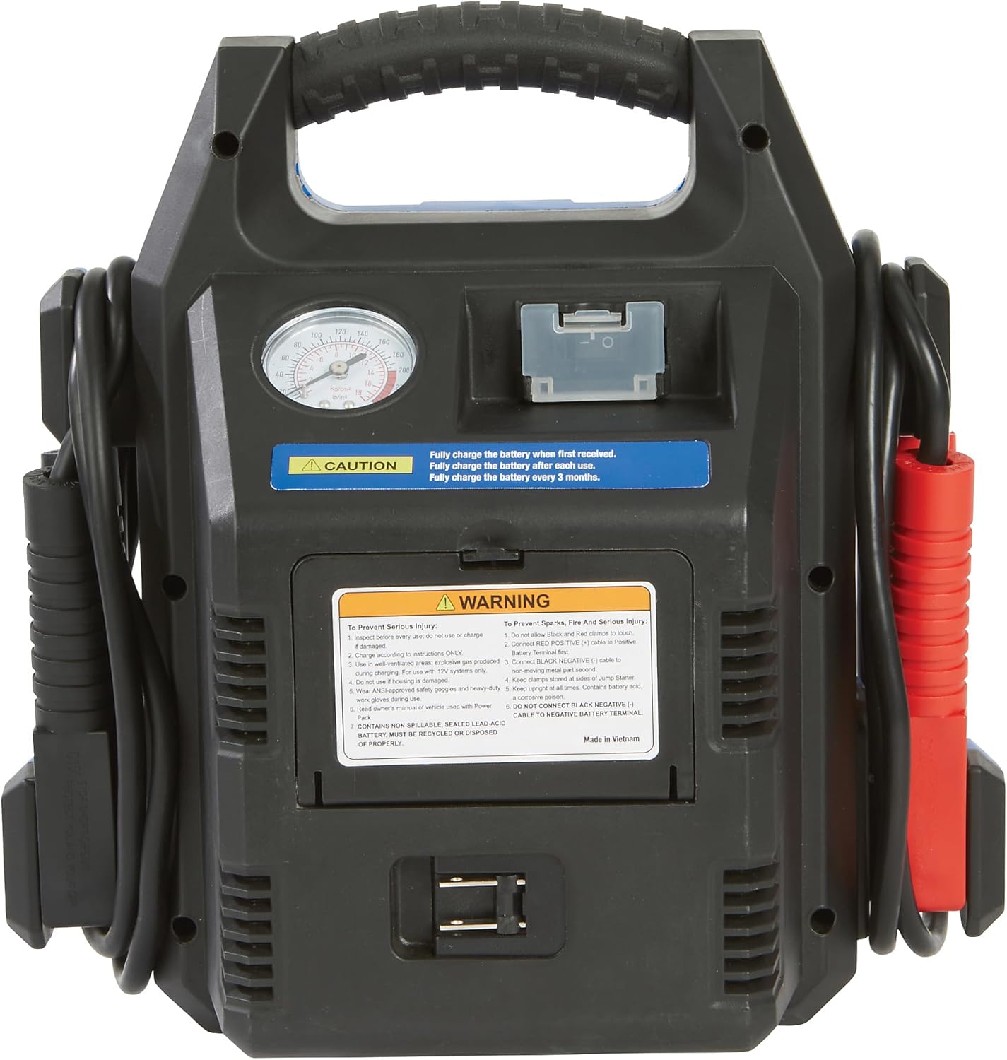 Strongway 12V Lead-Acid Jump Starter and Power Pack, 900A Peak, 250 PSI Air Compressor