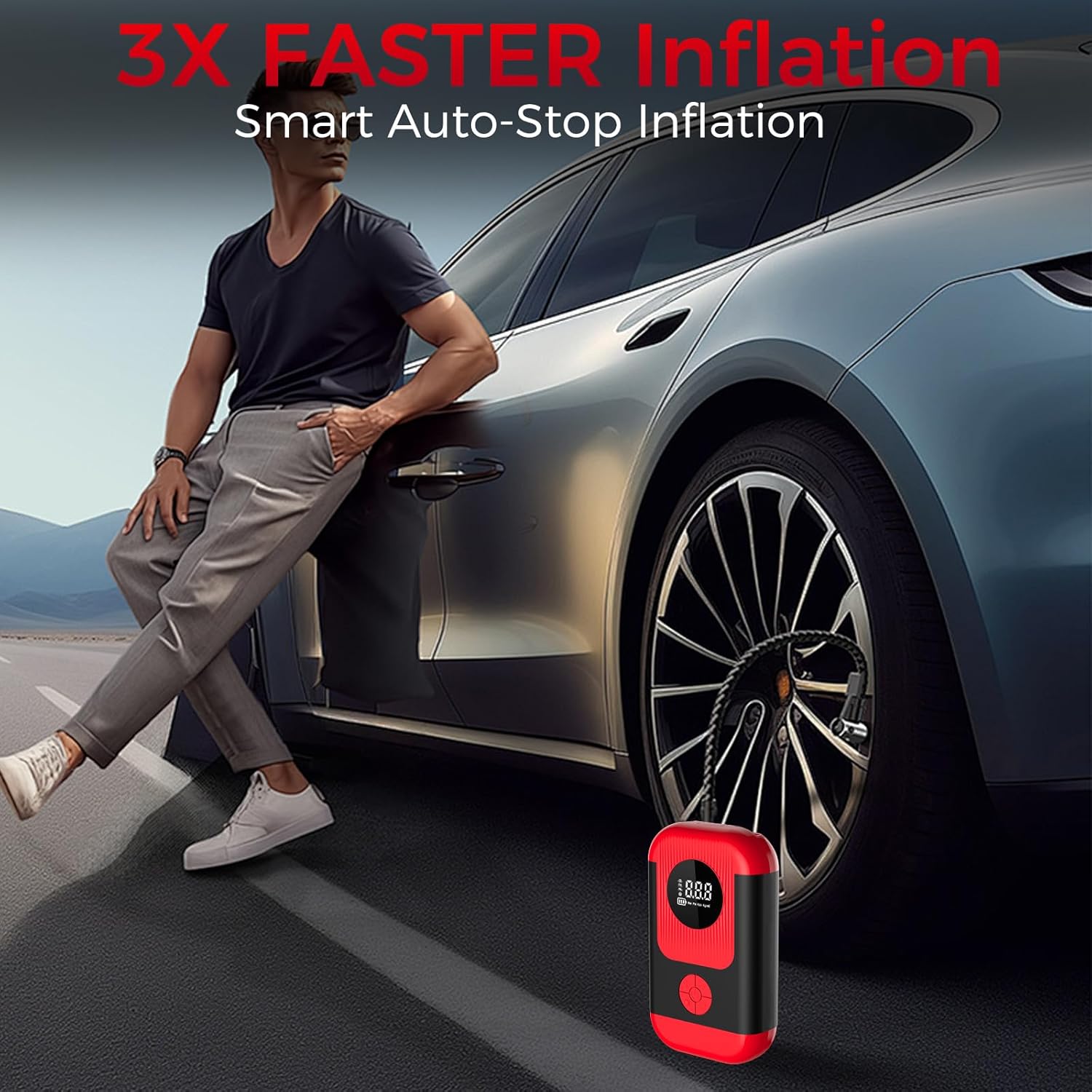 Tire Inflator Portable Air Compressor  Car Jump Starter, Cordless Air Pump with LED Light  Pressure Gauge for Auto,Motorcycles,Bikes,Balls, Emergency Battery Booster  Phone Charger,150PSI