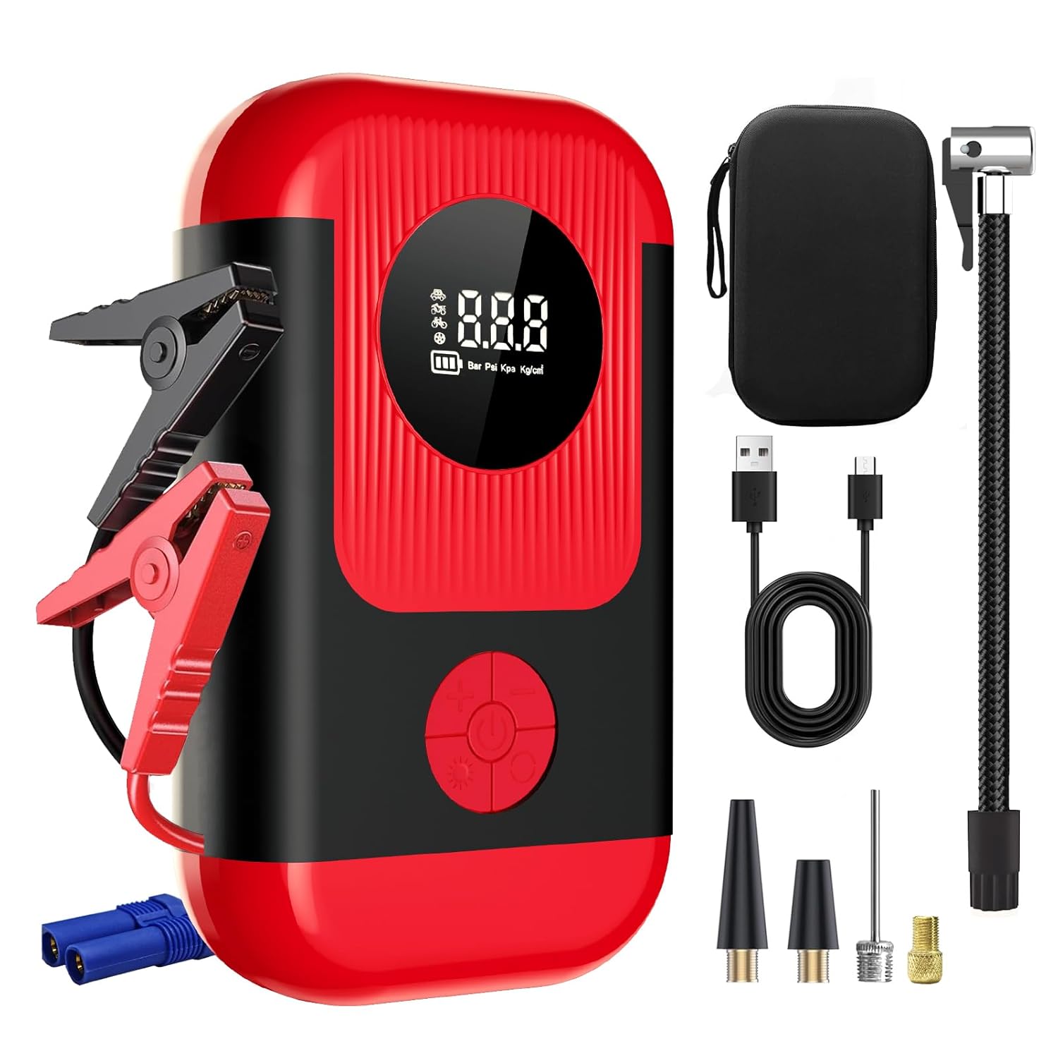 Tire Inflator Portable Air Compressor  Car Jump Starter, Cordless Air Pump with LED Light  Pressure Gauge for Auto,Motorcycles,Bikes,Balls, Emergency Battery Booster  Phone Charger,150PSI