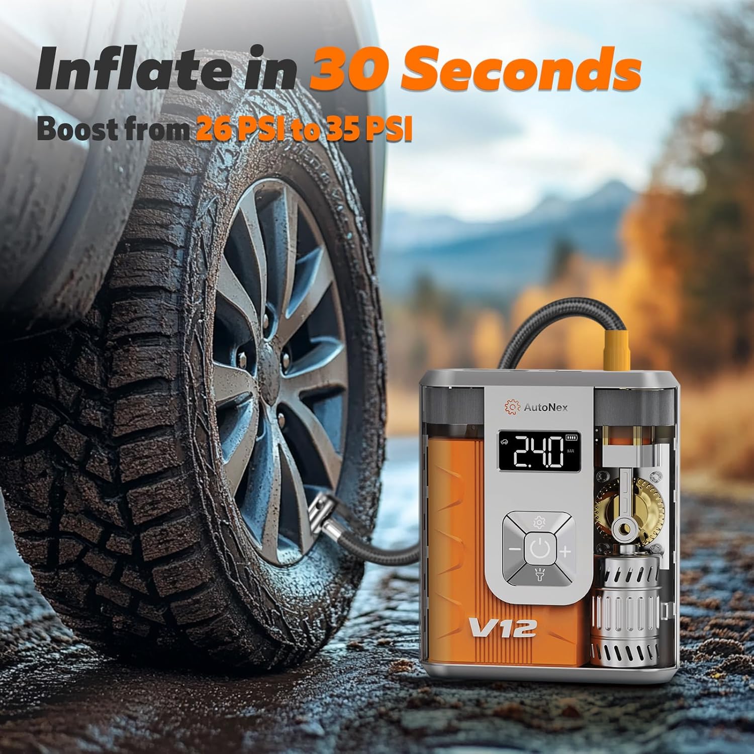 Tire Inflator Portable Air Compressor, Tire Air Pump with Jump Starter, 150 PSI Cordless Tire Inflator and Car Battery Jump Starter for Car, Bike, Motorcycle, Ball, with Pressure Gauge and Storage Bag