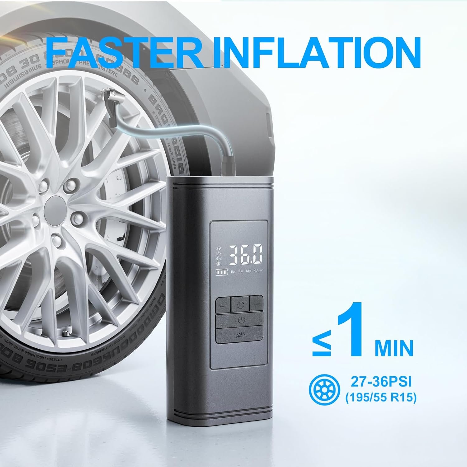 Tire Inflator Portable Air Compressor,150PSI Cordless Car Tire Air Pump,DC 12V Electric Bike Tire Pump with Pressure Gauge, LED Light,Battery for Bicycles,Motorcycles,Balls,Car Accessories