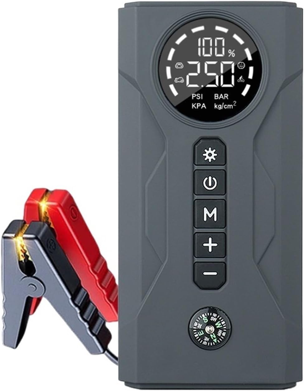UPGENT Car Starting Emergency Power Supply car air Pump Integrated Motorcycle Battery Emergency Ignition Starter with Power Bank (Size : Gray Smart Clip)
