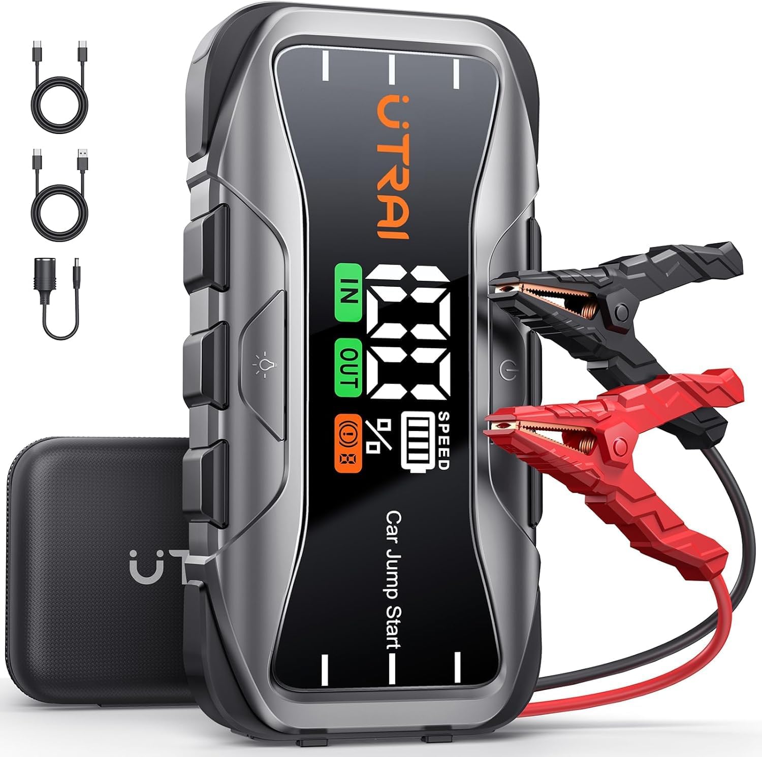 UTRAI 8000A Portable Jump Starter for Car, 12V Battery Jumper 27000mAh Jump Box for All Gas and 12L Diesel Engines, 65W Fast Charging Type-C Jump Pack, 2 USB Output, DC Output, 600LM LED Flashlight