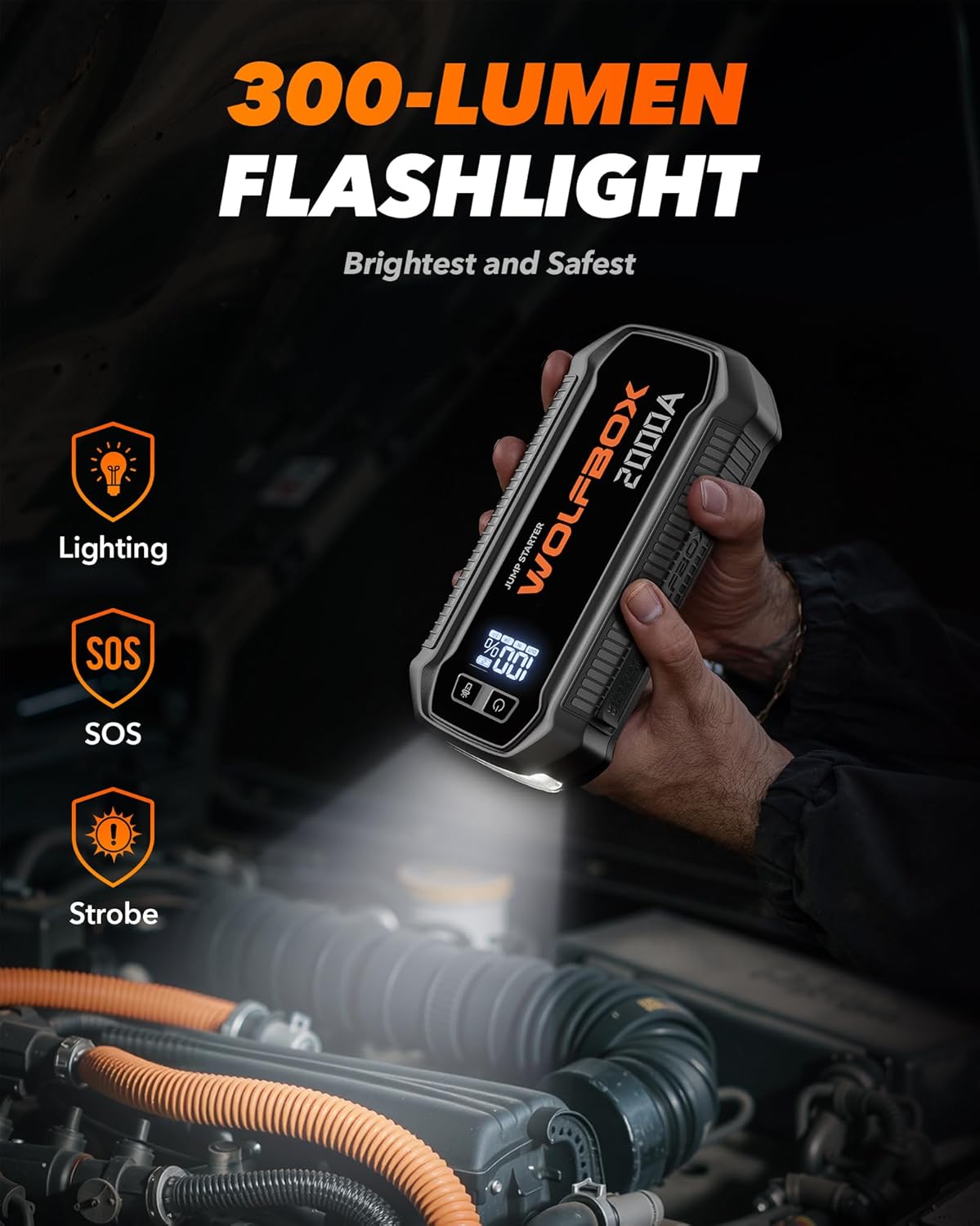 WOLFBOX 4000A Jump Starter,12V Car Battery Jump Starter with 65W Quick Charger,LED Display,24000mAh Portable Jump Starter Battery Pack(10L Gas 10L Diesel Engine) with Booster,LED Light,Jumper Cables