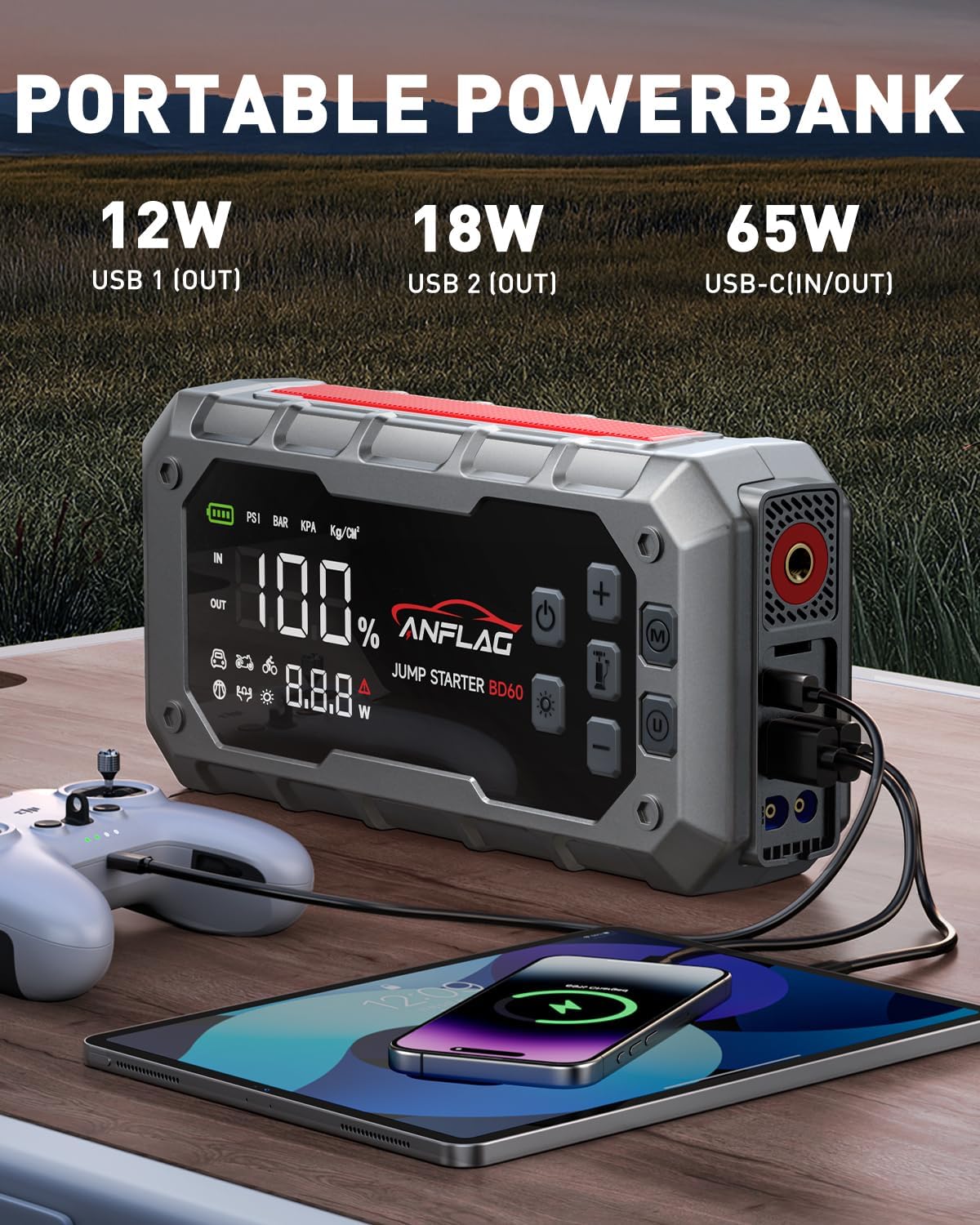 10-in-1 Car Jump Starter with Air Compressor, 8000A 160PSI Jump Starter Jump Box(All Gas/12L Diesel), PD65W Charging Battery Jumper Starter Portable Jumper Cable with 160W DC, Gloves, Lights