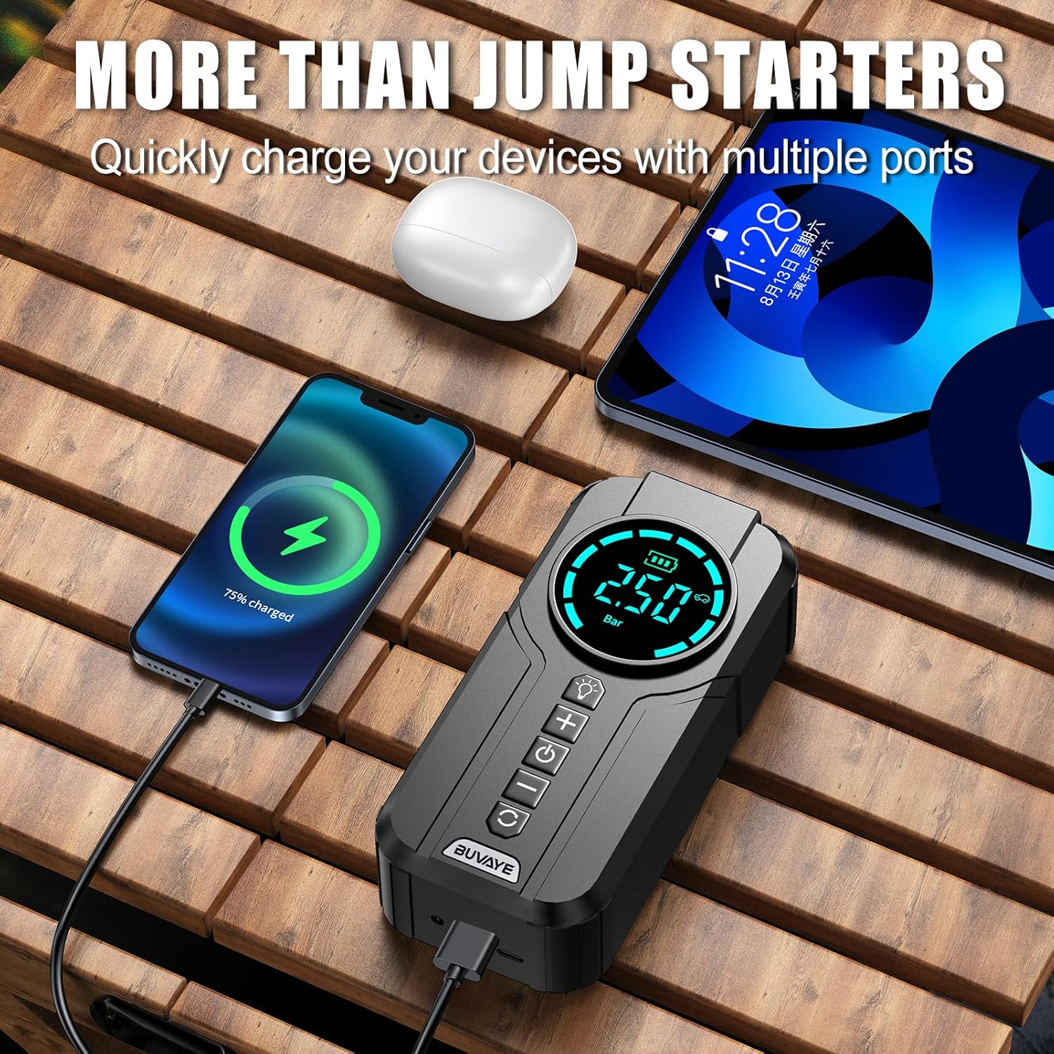 4000A Jump Starter with Air Compressor, 150PSI Battery Jumper Starter Portable for All Gas and 10.0L, 12V Car Jump Starter with Jumper Cable 3 Modes Flashlight and EVA Bag
