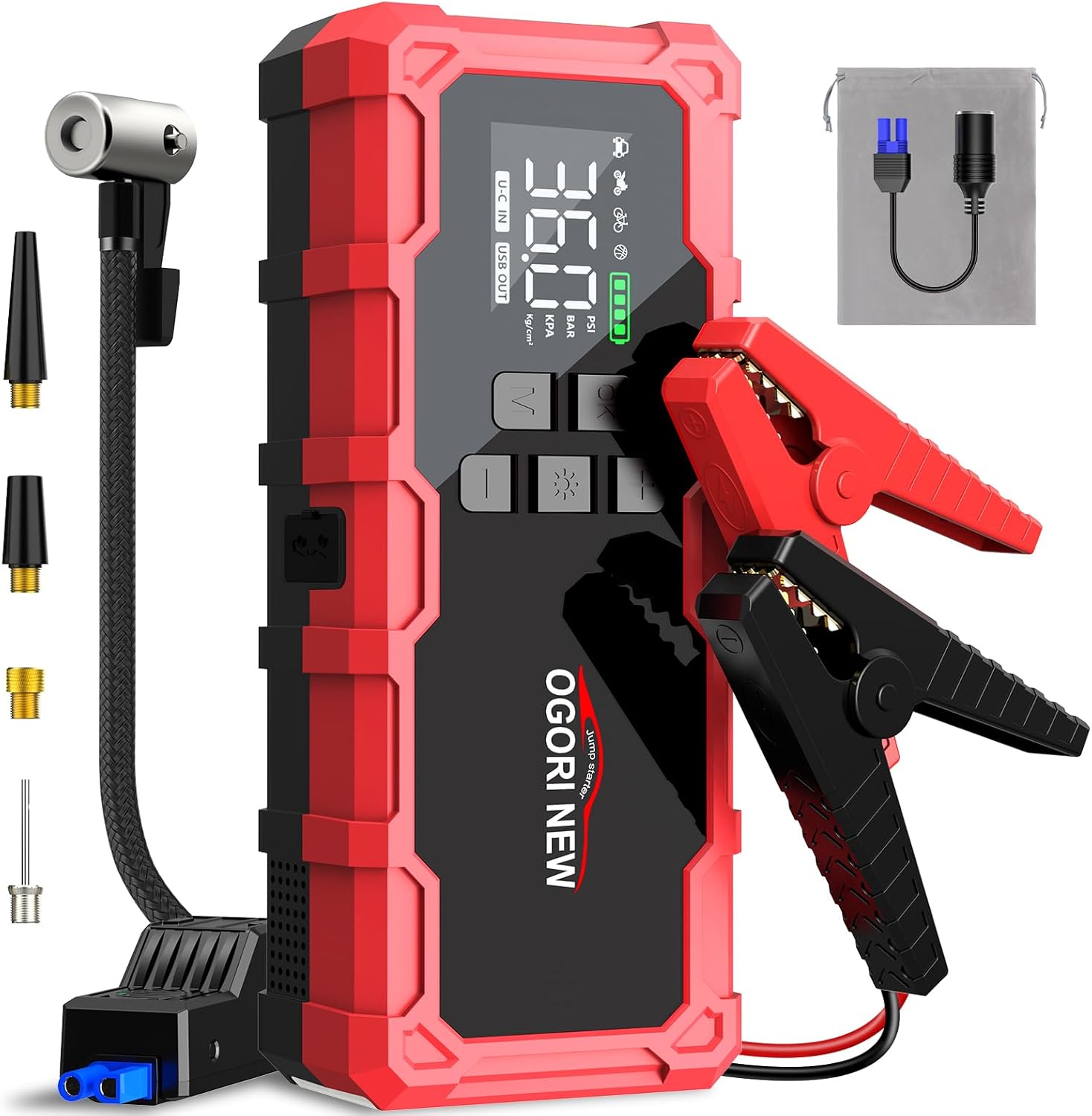 8000A Jump Starter with Air Compressor, 26800mAh 150PSI Portable Car Battery Jump Starter (All Gas/16L Diesel), 12V Jump Box Car Battery Jumper Starter Portable Jumper Cables with LED Light