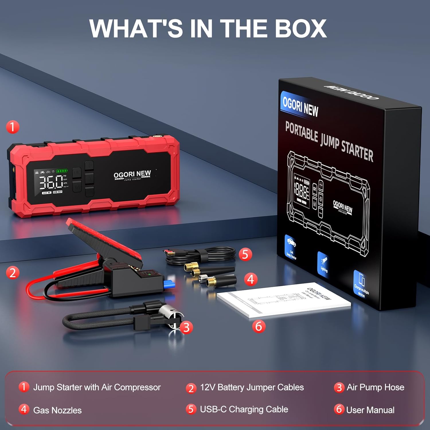 8000A Jump Starter with Air Compressor, 26800mAh 150PSI Portable Car Battery Jump Starter (All Gas/16L Diesel), 12V Jump Box Car Battery Jumper Starter Portable Jumper Cables with LED Light