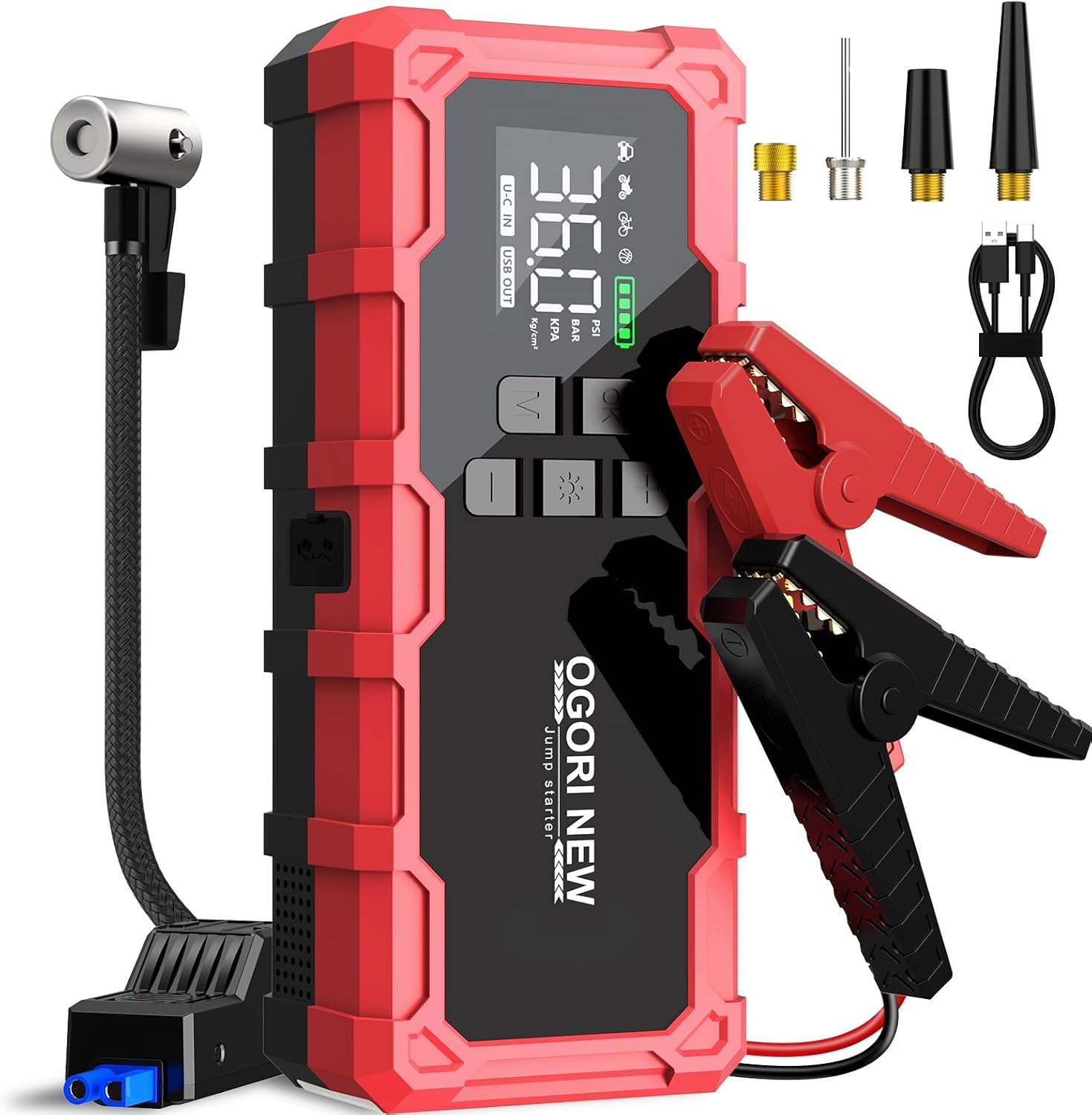 8000A Jump Starter with Air Compressor, 26800mAh 150PSI Portable Car Battery Jump Starter (All Gas/16L Diesel), 12V Jump Box Car Battery Jumper Starter Portable Jumper Cables with LED Light