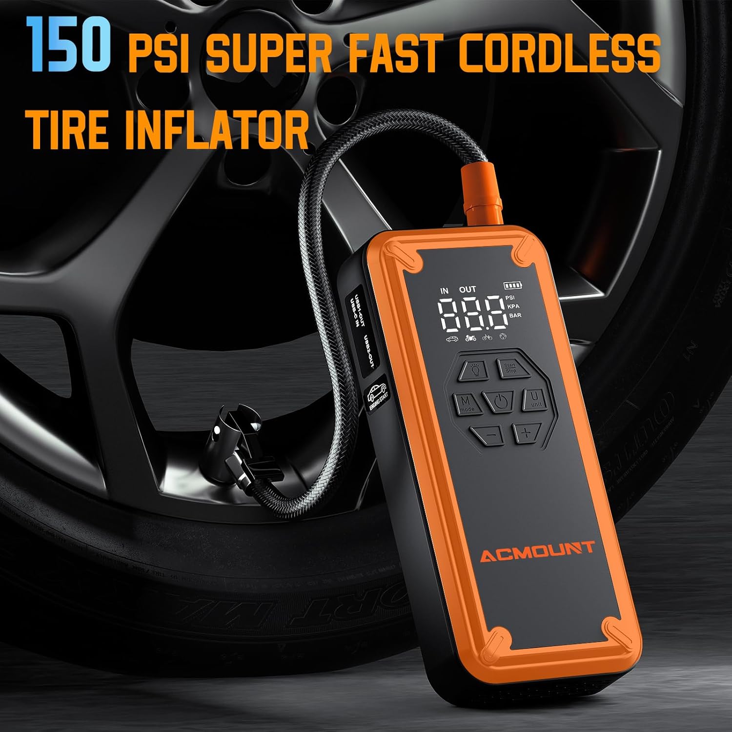 Acmount W160 Jump Starter with Air Compressor, 5000A Car Jump Starter 150PSI Tire Inflator, 12V Car Battery Jumper Pack for Up to 9.0 Gas/8.0L Diesel, Portable Air Pump with LCD Display  LED Light