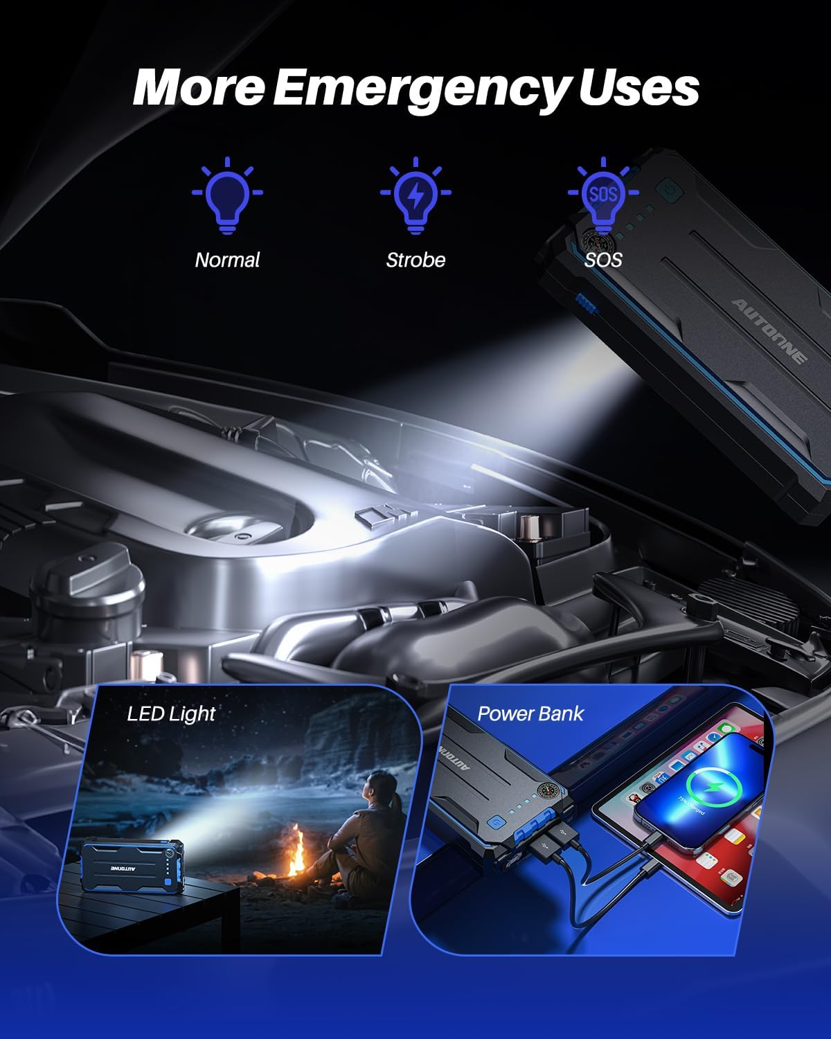 AUTOONE 5000A Jump Starter with Air Compressor (All Gas/10L Diesel), 150PSI Car Battery Jumper Starter Portable, Jump Box Tire Inflator with LED Flashlight, LCD Display, Storage Case