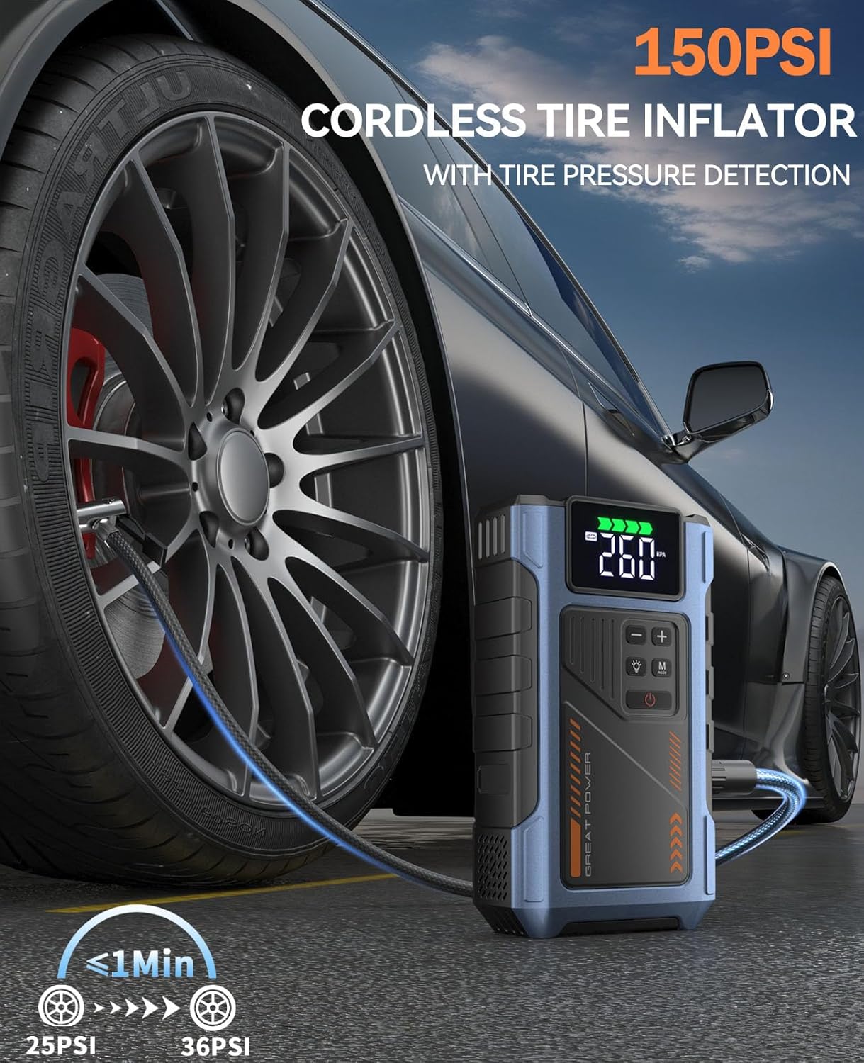 Car Battery Charger Jump Starter with Air Compressor, 4000A Jumper Box for Car Battery Portable Booster Jump Pack, 12V Jumpstart Combo 150PSI Tire Inflator Air Pump(Up to 8.0L Gas/6.5L Diesel)