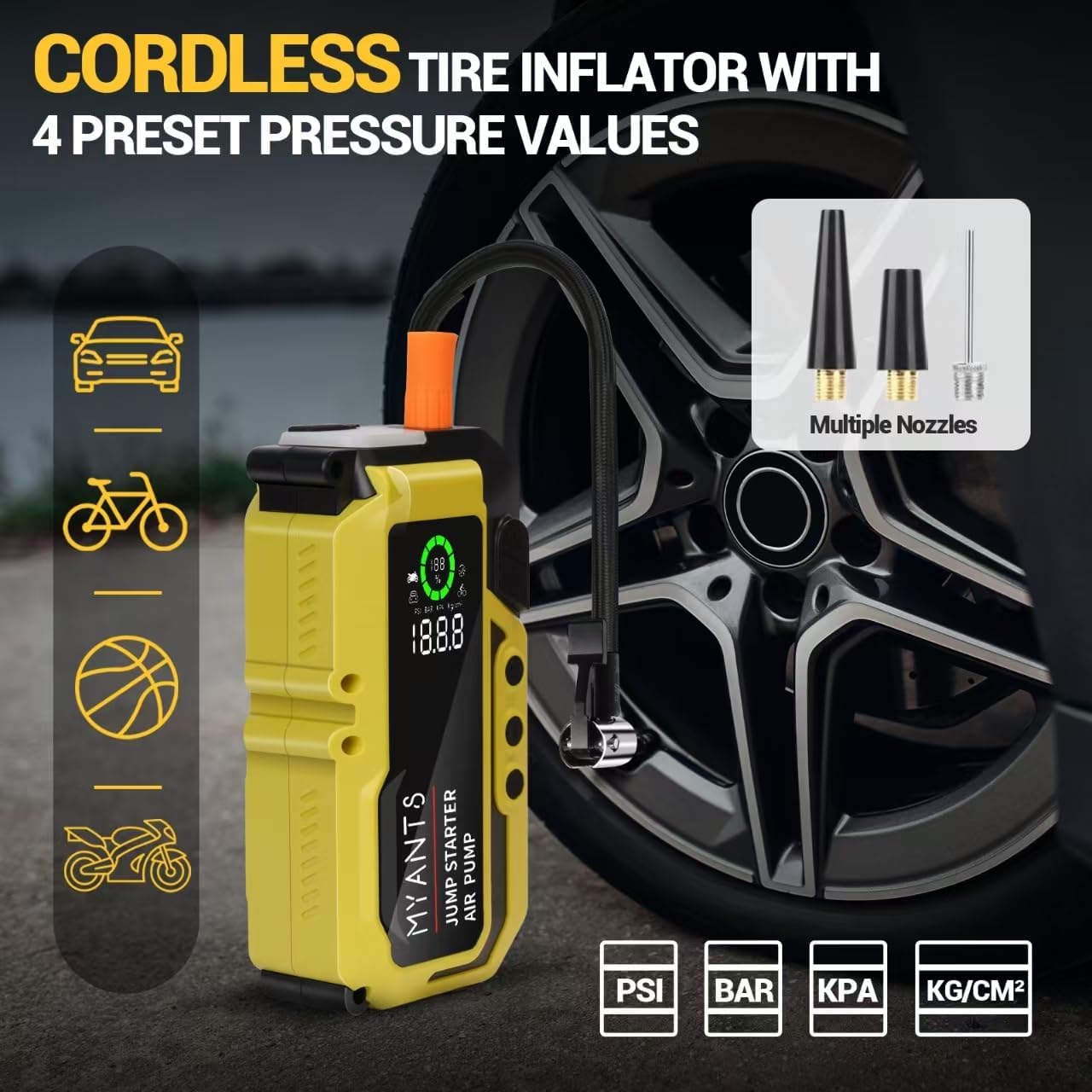 Car Battery Jump Starter with Air Compressor, 4000A Peak 150PSI Car Jump Starter Jump Box for Up to 10L Gas 8L Diesel Engine, 12V Car Battery Jumper Starter with Jumper Cables, LCD Display, Lights