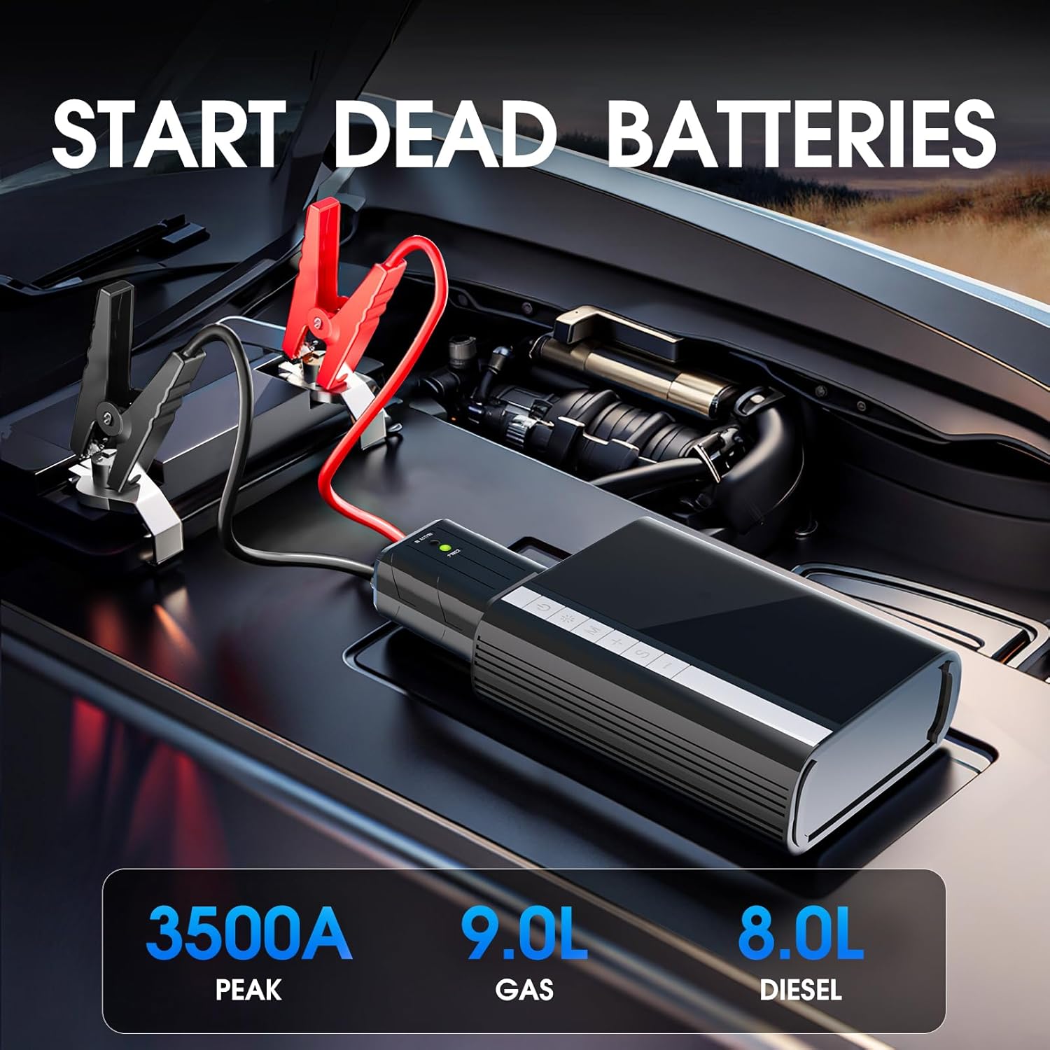 CARSUN Jump Starter with Air Compressor, 3500A 150PSI CAR Battery Jumper Starter Portable (9.0 Gas/8.0L Diesel) with Digital Tire Inflator, 12V Battery Booster Jump Starter with Large LCD Display