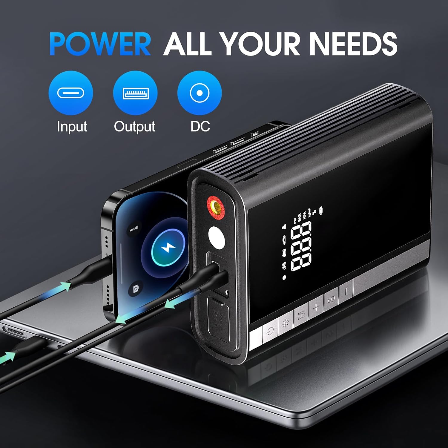 CARSUN Jump Starter with Air Compressor, 3500A 150PSI CAR Battery Jumper Starter Portable (9.0 Gas/8.0L Diesel) with Digital Tire Inflator, 12V Battery Booster Jump Starter with Large LCD Display