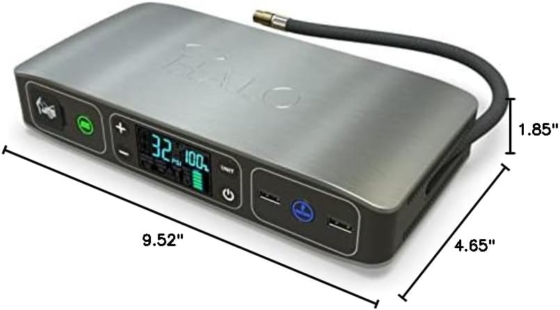 HALO Bolt Air 58830 Portable Car Battery Jump Starter | 100 PSI Air Compressor, 58.8Wh USB Power Bank, Emergency Floodlight  Charger, Jumps Cars SUVs  Trucks, Inflates Tires, TSA Approved — Blue