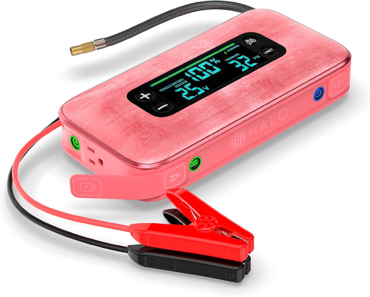 HALO Bolt Ultimate 2 Portable Car Battery Jump Starter | 130 PSI Air Compressor, 55.5Wh USB Power Bank with AC Outlet, Emergency Floodlight  Charger, Jumps Cars SUVs  Trucks, Inflates Tires — Black