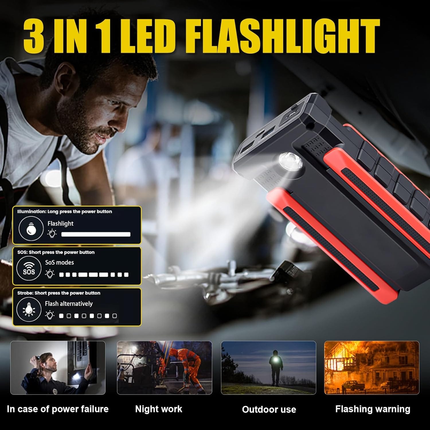 Jump Starter with Air Compressor, 4000A Portable Car Battery Jump Starter (9.0L Gas/7.0L Diesel), 150PSI Tire Inflator 12V Battery Jumper Starter Portable Jump Box with Jumper Cables, LED Light