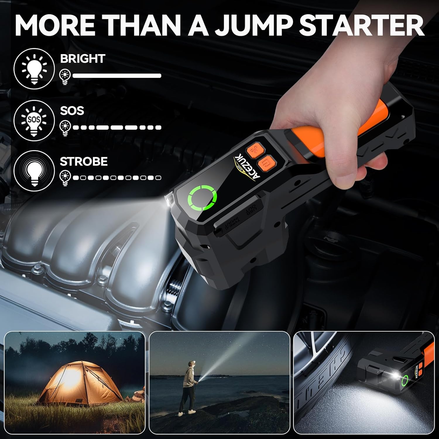 Jump Starter with Air Compressor, 4000A Portable Jump Starter Battery Pack with Air Inflator  Deflator Pump, 8 in 1 Car Jump Starter(7.0L Gas/5.5L Diesel), 12V Jump Pack, Large Display, Flashlight