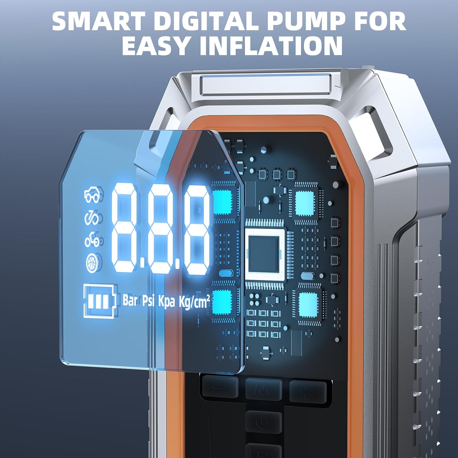 Jump Starter with Air Compressor, 5000A Peak Car Battery Jump Starter(9.0 Gas/8.0L Diesel), 160PSI 12V Jump Box Car Battery Jumper Starter Portable with Jumper Cables, LED Lights, LCD Display, Orange