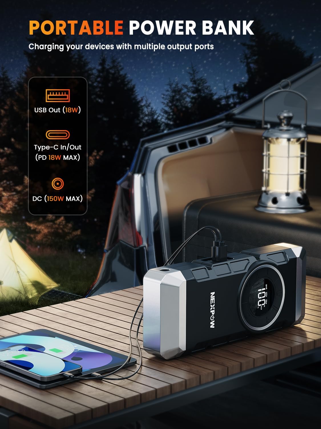 NEXPOW Car Battery Jump Starter with Air Compressor 3000A Peak,12V 150PSI Portable Jumpstart Box for Up to 8L Gas 8L Diesel Engine, PD18W Quick Charging, Force Start Button