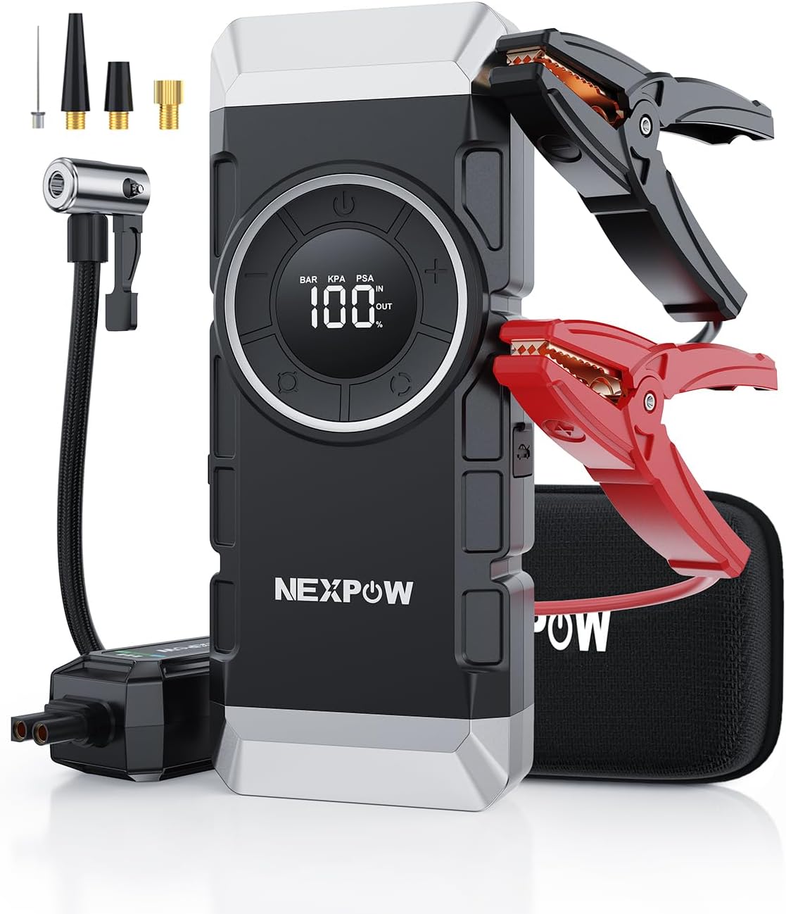 NEXPOW Car Battery Jump Starter with Air Compressor 3000A Peak,12V 150PSI Portable Jumpstart Box for Up to 8L Gas 8L Diesel Engine, PD18W Quick Charging, Force Start Button