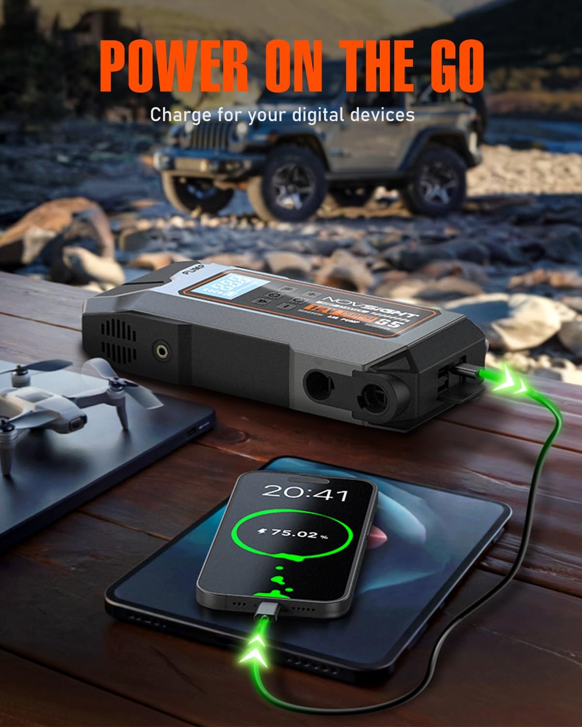 NOVSIGHT Jump Starter With Air Compressor - 6000A 13-in-1 Portable Jump Box for Car Battery, 12V Jump Starter Power Pack(ALL Gas/10L Diesel) 150PSI Auto-Shut Tire Inflator  Air Inflator/Deflator Pump