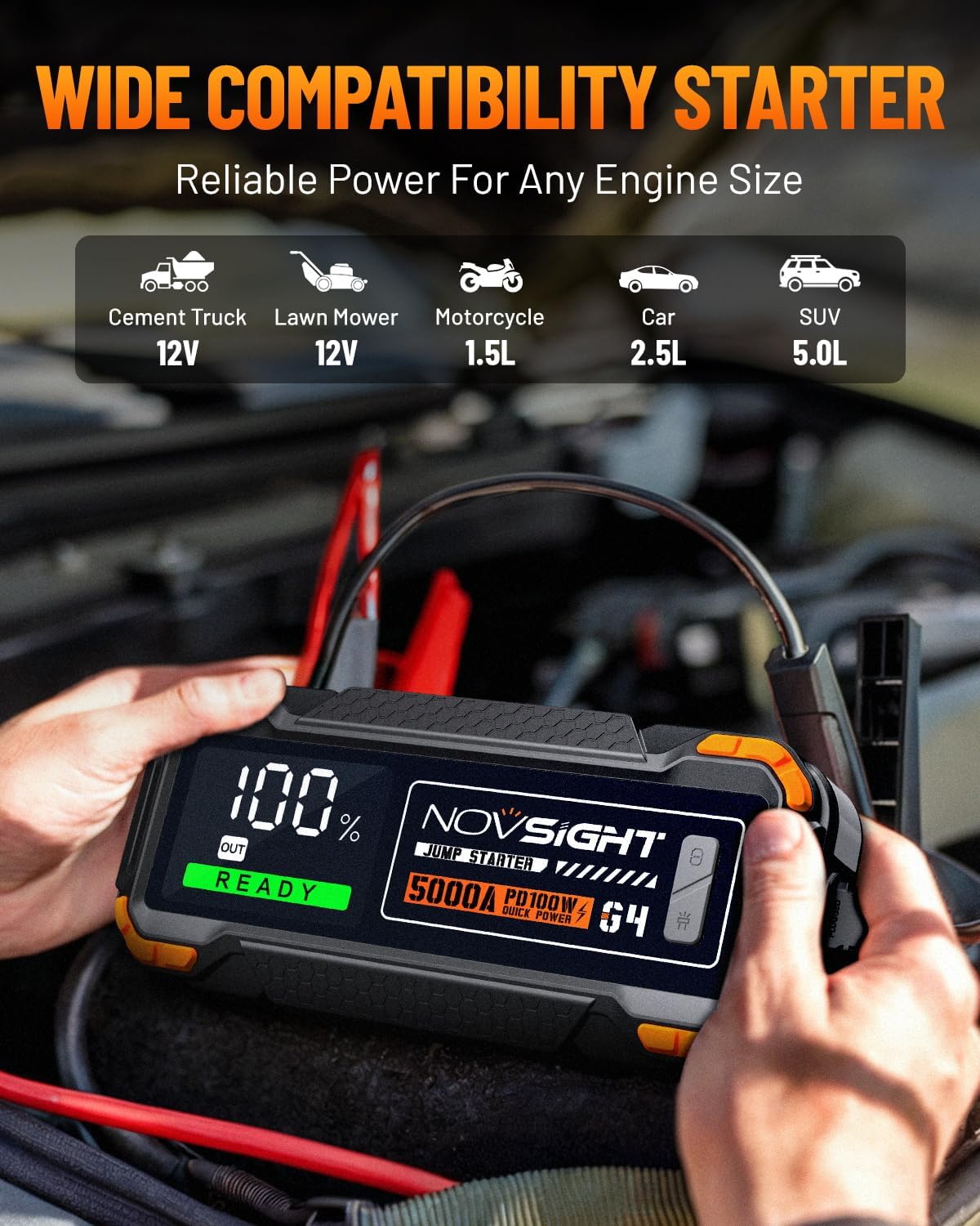 NOVSIGHT Jump Starter With Air Compressor - 6000A 13-in-1 Portable Jump Box for Car Battery, 12V Jump Starter Power Pack(ALL Gas/10L Diesel) 150PSI Auto-Shut Tire Inflator  Air Inflator/Deflator Pump