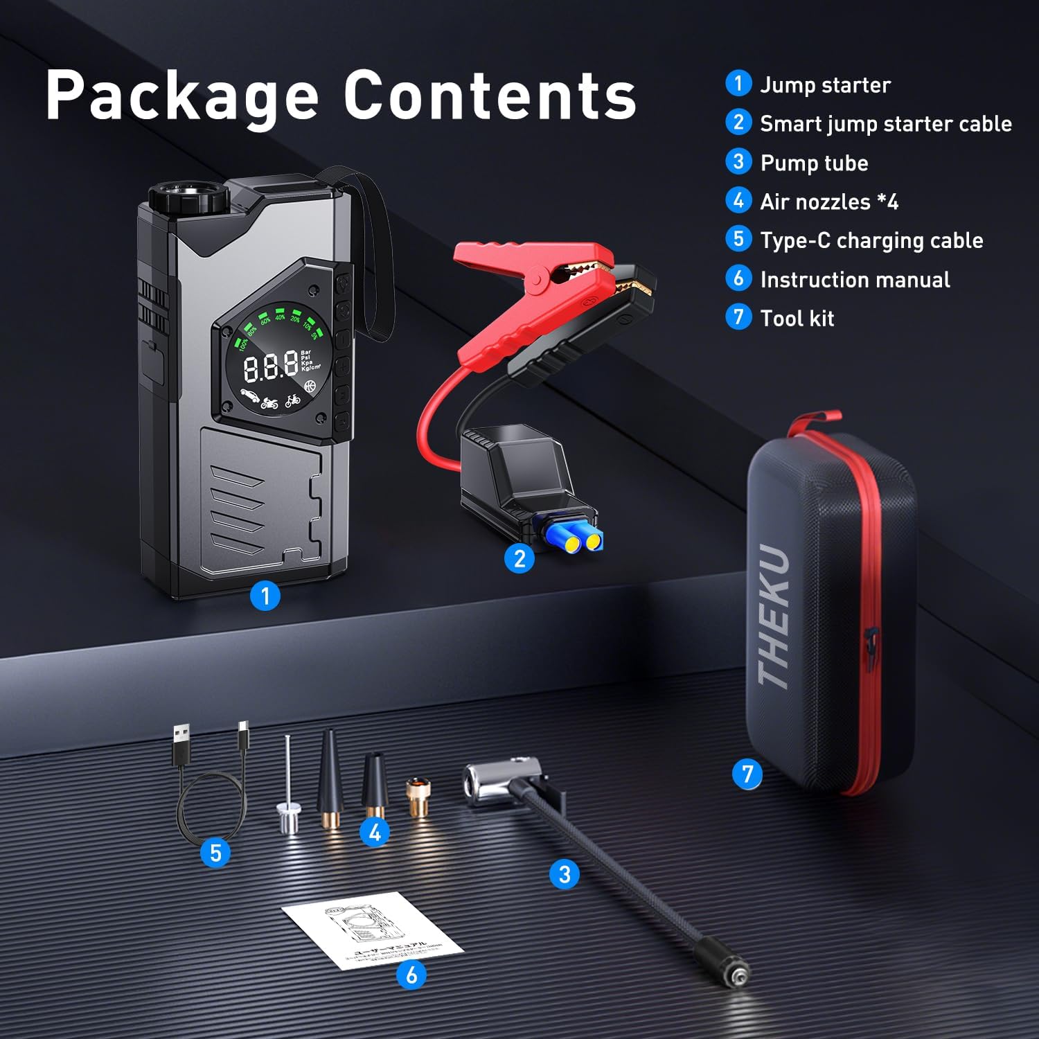 Portable Car Jump Starter with Air Compressor, 3000A Portable Jump Starter Pack with 150PSI Tire Inflator, 12Volt Jump Start Battery Pack with LCD Display/Flashlight (Up All Gas/8.5L Diesel)