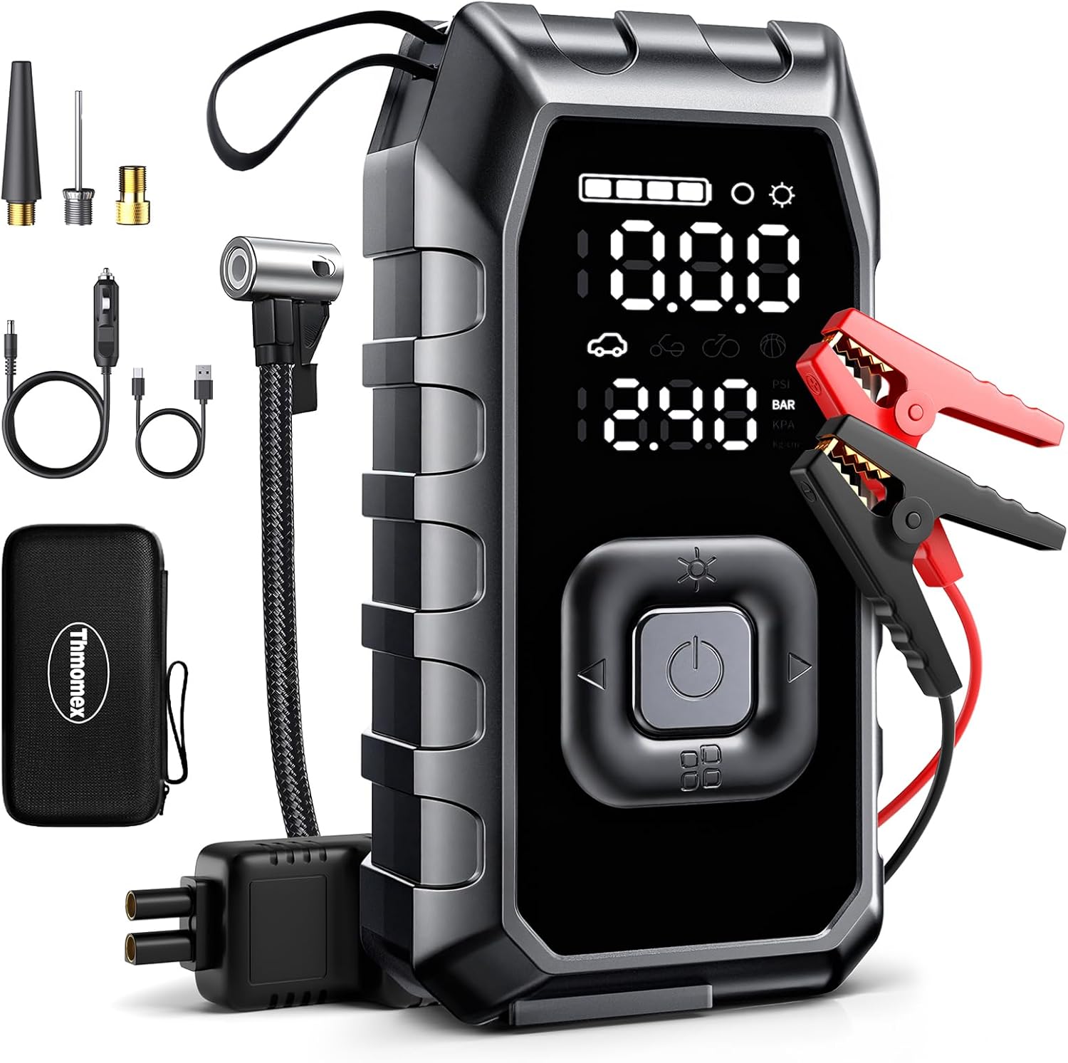 Portable Jump Pack with Air Compressor,65W Fast Charge 180PSI Cordless Electric Tire Inflator with Digital Pressure Gauge,Jump Starter Auto-Off for Car Bicycle Inflatable,Battery Booster with Light