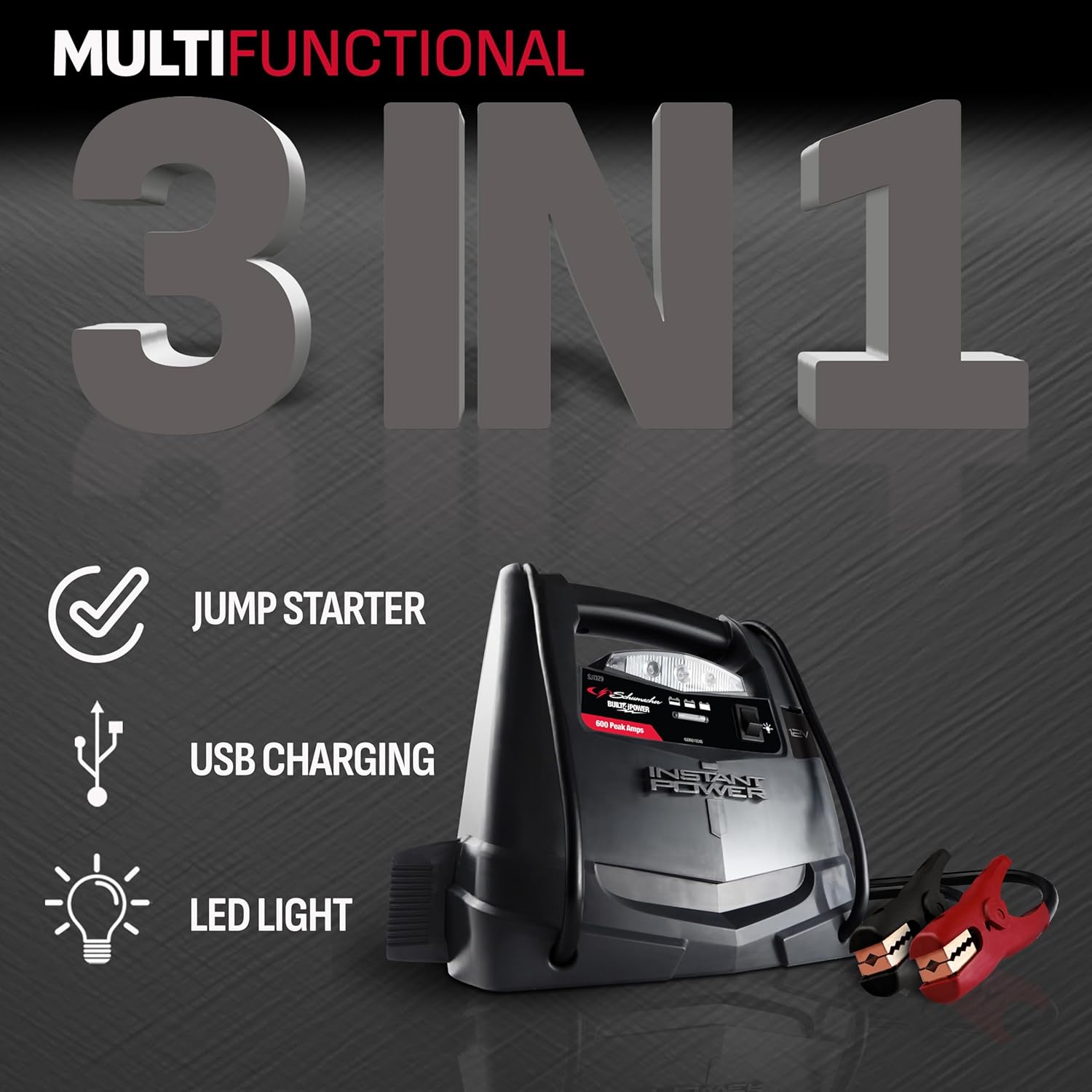 Schumacher SJ1330 1000 Peak Amp Jump Starter and Air Compressor with 12V USB Portable Power Ports