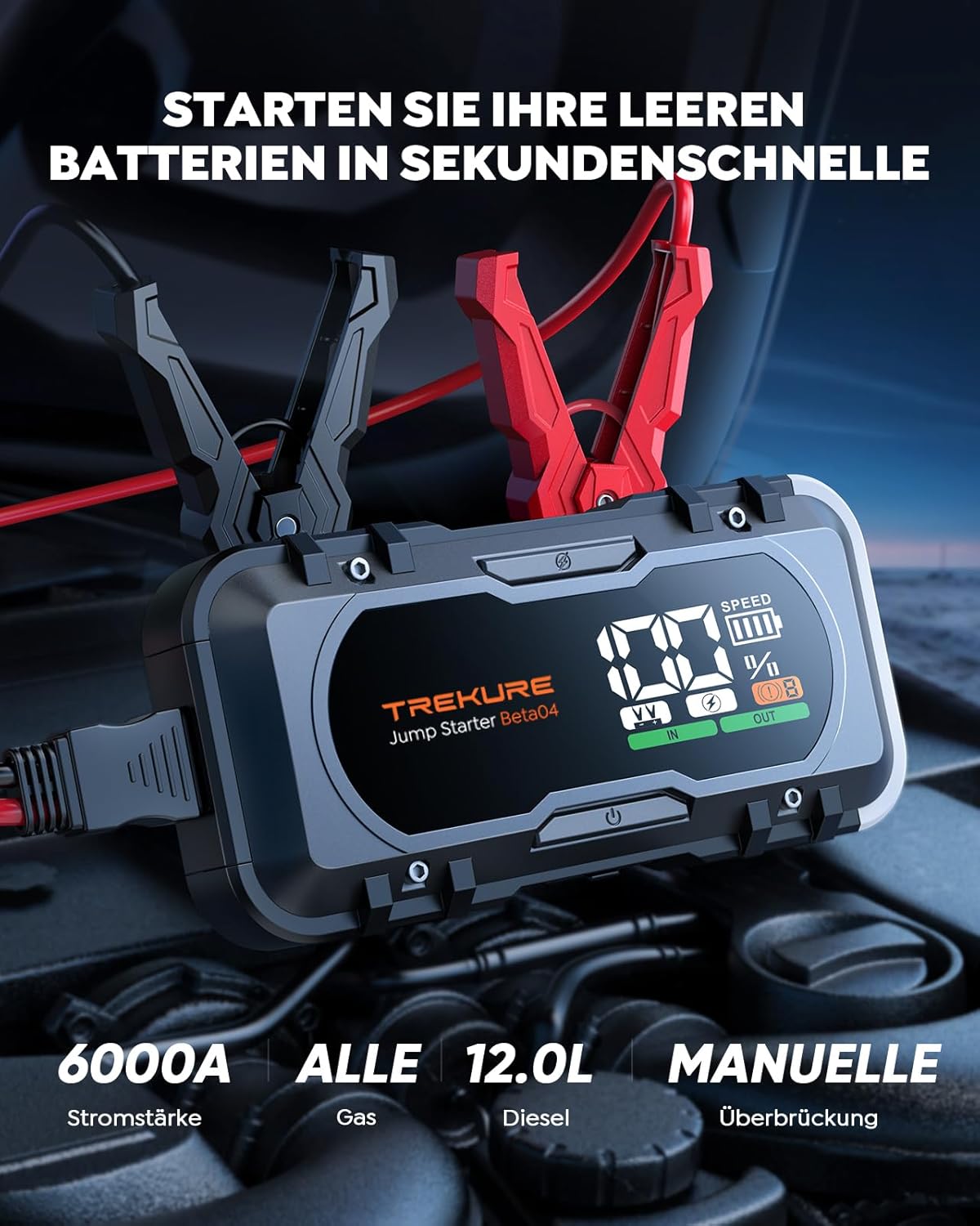 TREKURE 8-in-1 Car Battery Jump Starter 8000A Peak 65W Fast Charging Portable Car Battery Jumper Starter Portable (All Gas/10L Diesel) Jump Box with Extended Jumper Cables