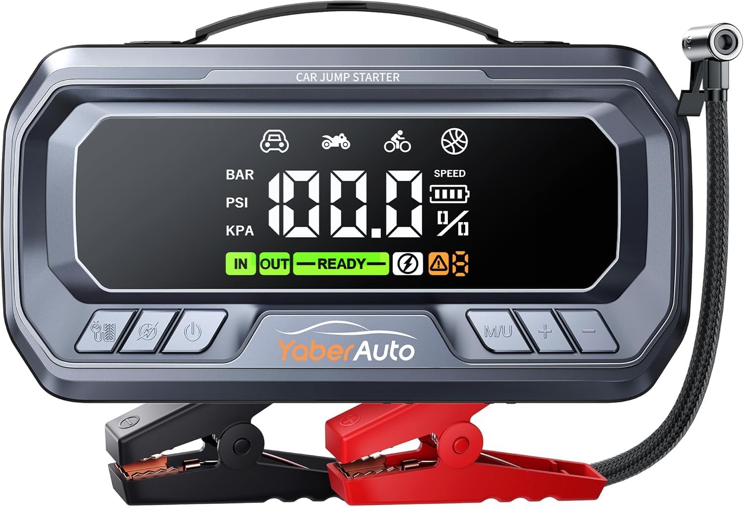 YaberAuto 10-in-1 Jump Starter with Air Compressor 8000A 160PSI 65W Charging, Portable Car Battery Jump Starter (All Gas/12L Diesel) Jump Box Car Battery Jumper Starter Portable Jumper Cables, 160W DC